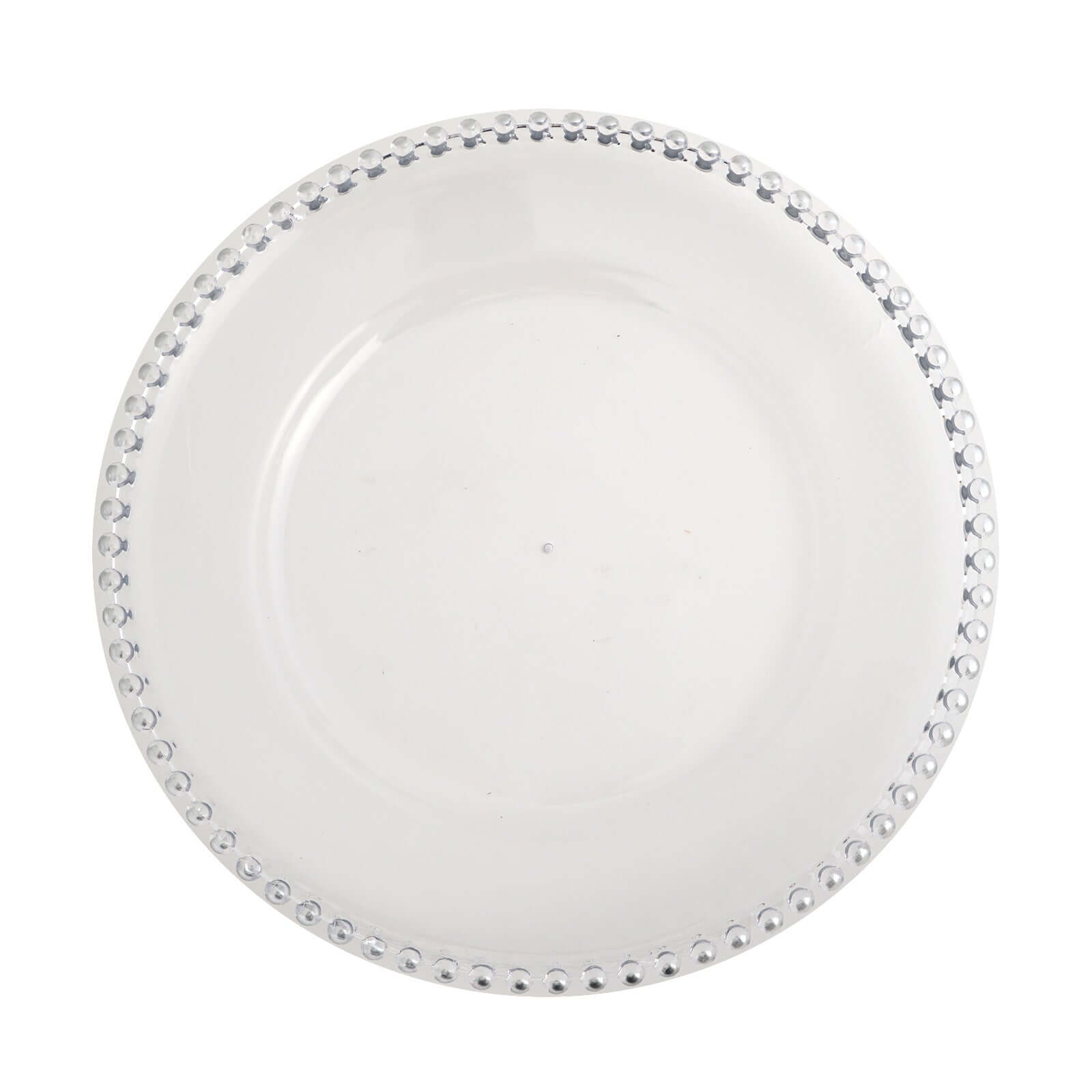 6-Pack Acrylic Round Charger Plates 13" in Clear with Silver Beaded Rim, Decorative Dinner Party Serving Plates