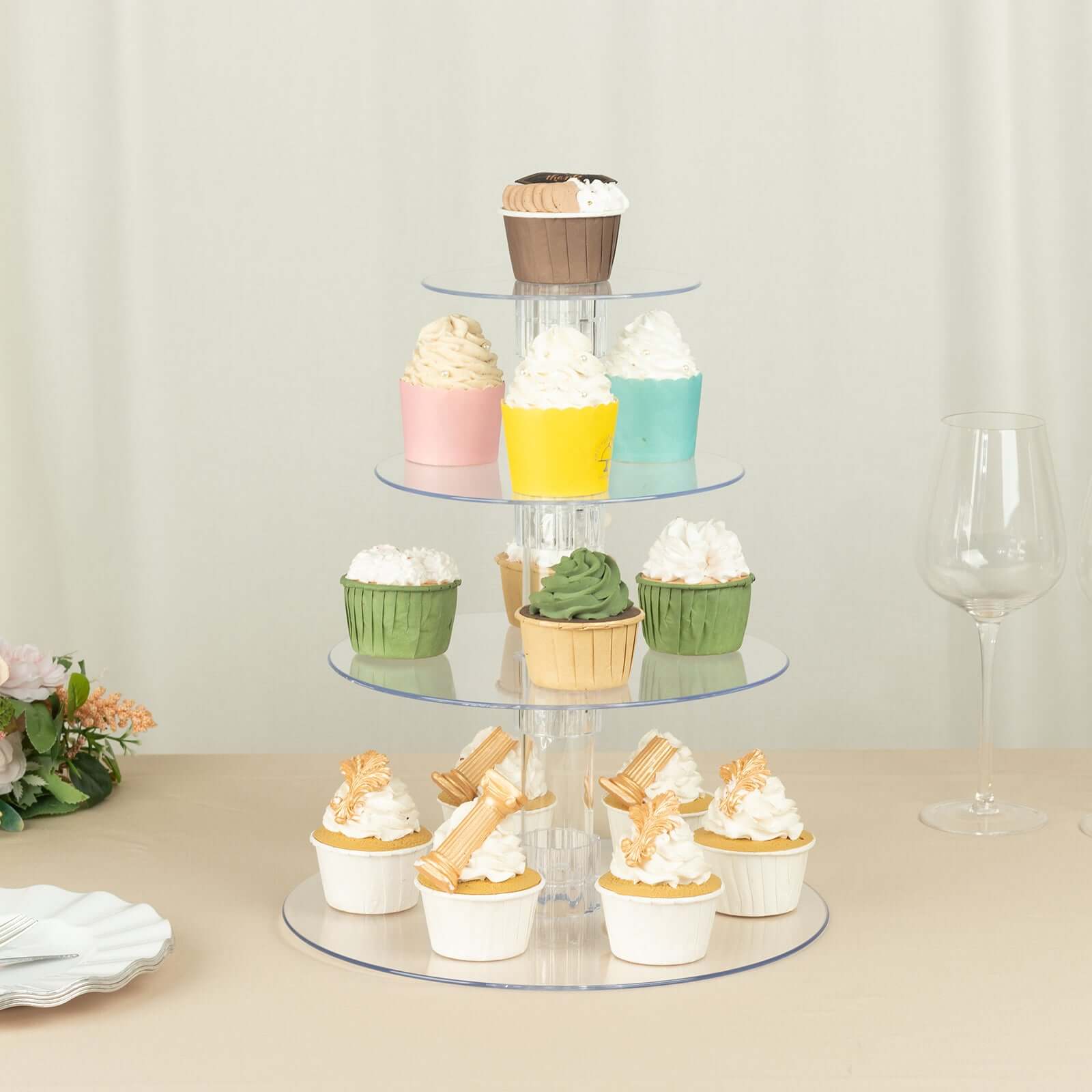 4-Tier Acrylic Round Cupcake Stand Clear - Buffet Party Tables 14"