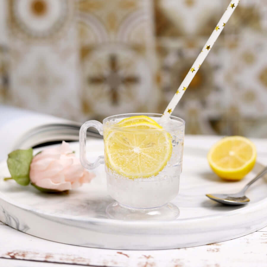 10-Pack Plastic Coffee Espresso Cups Clear - Disposable Mugs with Handles for Tea, Lattes & Hot Chocolate 5oz