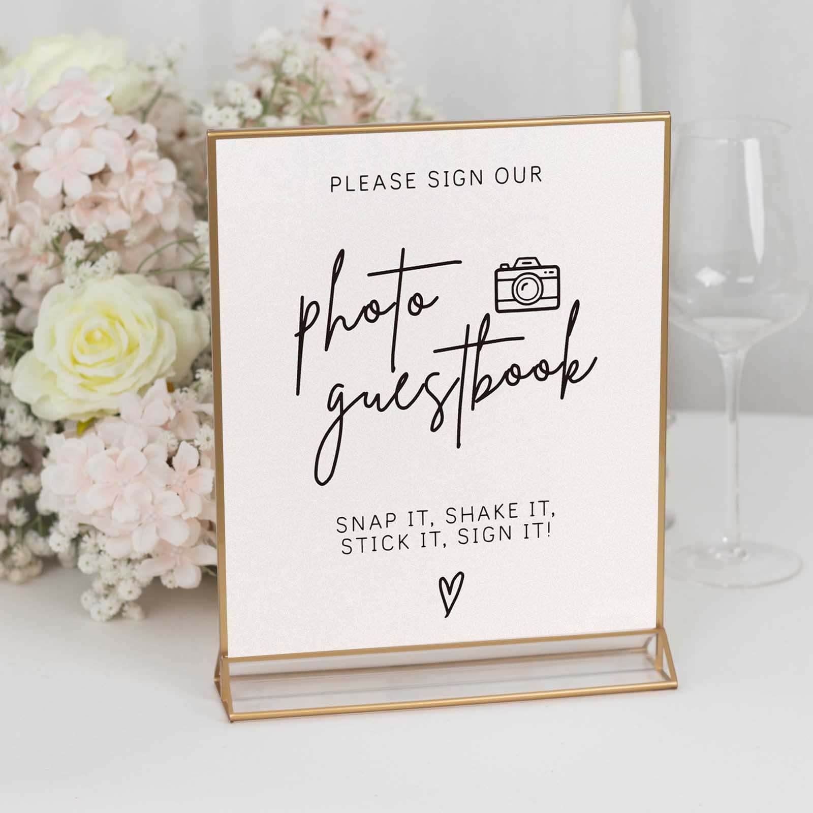 6-Pack Gold Acrylic Rectangular Frame Sign Holders Clear Double-Sided Display with White Cardboard - Suitable for Banquets 9"x11"
