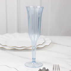 24-Pack Plastic Champagne Flutes Transparent Dusty Blue Flared Design - Lightweight Disposable Toasting Glasses 6oz