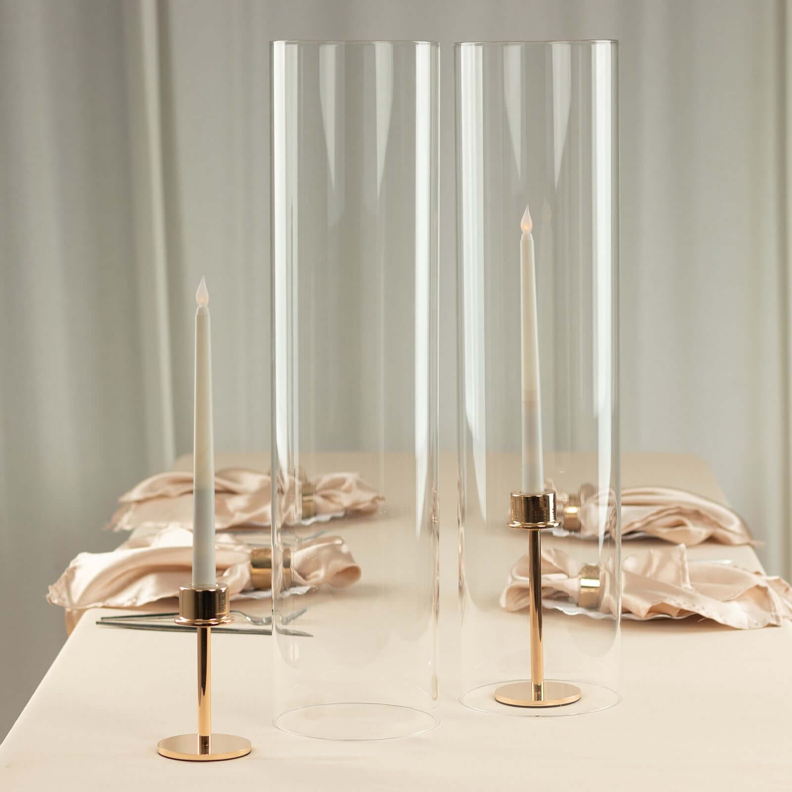 2-Pack Clear Glass Candelabra Shades Open End Hurricane Design - Stylish Table Centerpiece 24"