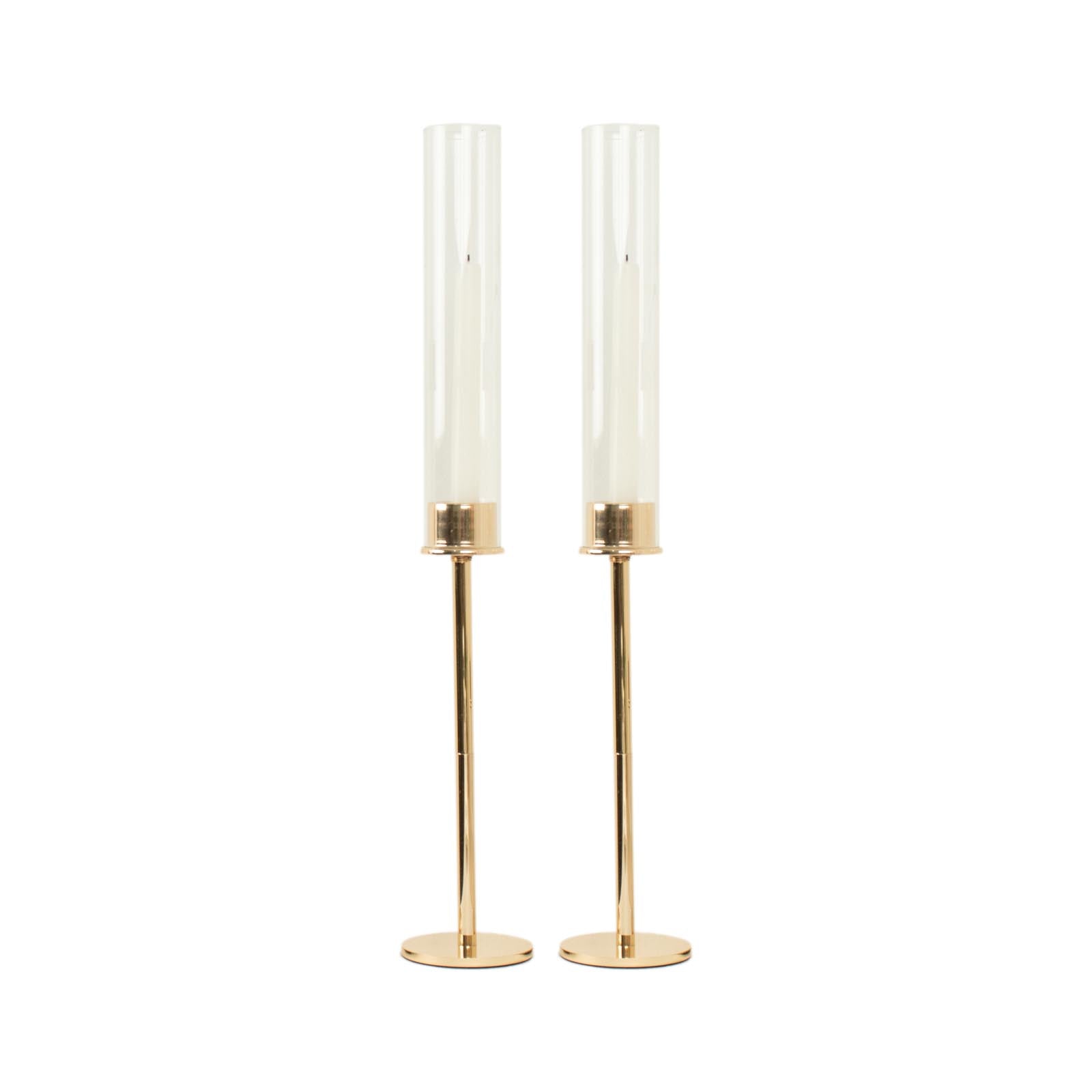 2-Pack Gold Metal Taper Candlestick Holders, Clear Glass Hurricane Candle Stands With Chimney Candle Shades 20"