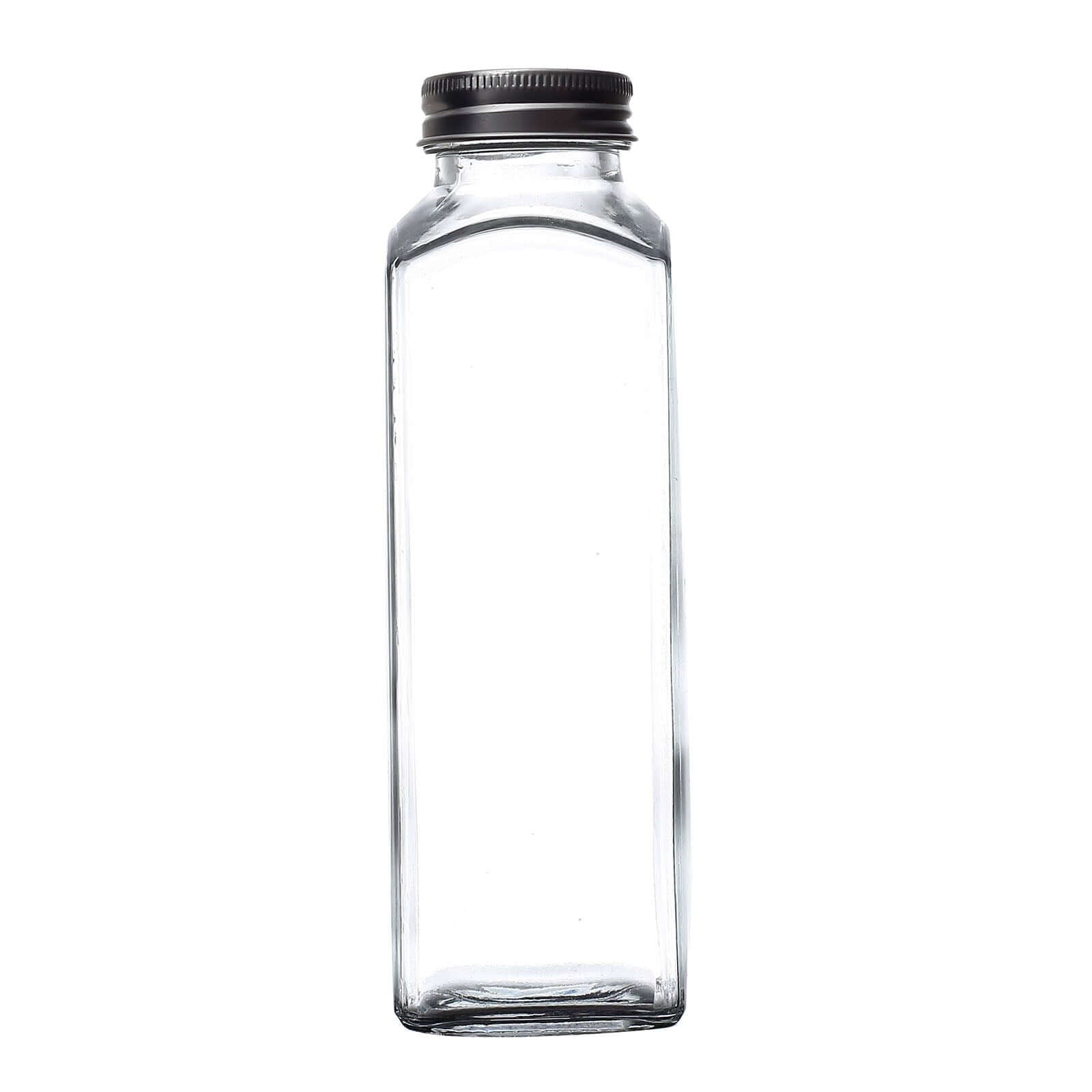 12-Pack Glass Jars French Square Design Clear with Aluminum Caps - Refillable Storage Bottles for Pantry & Organization 7" 12oz