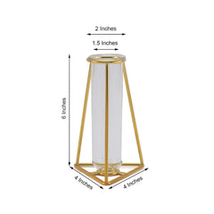 2-Pack Mini Wedding Centerpieces Gold Metal Frame Triangular Geometric Design - Test Tube Bud Vases 6"