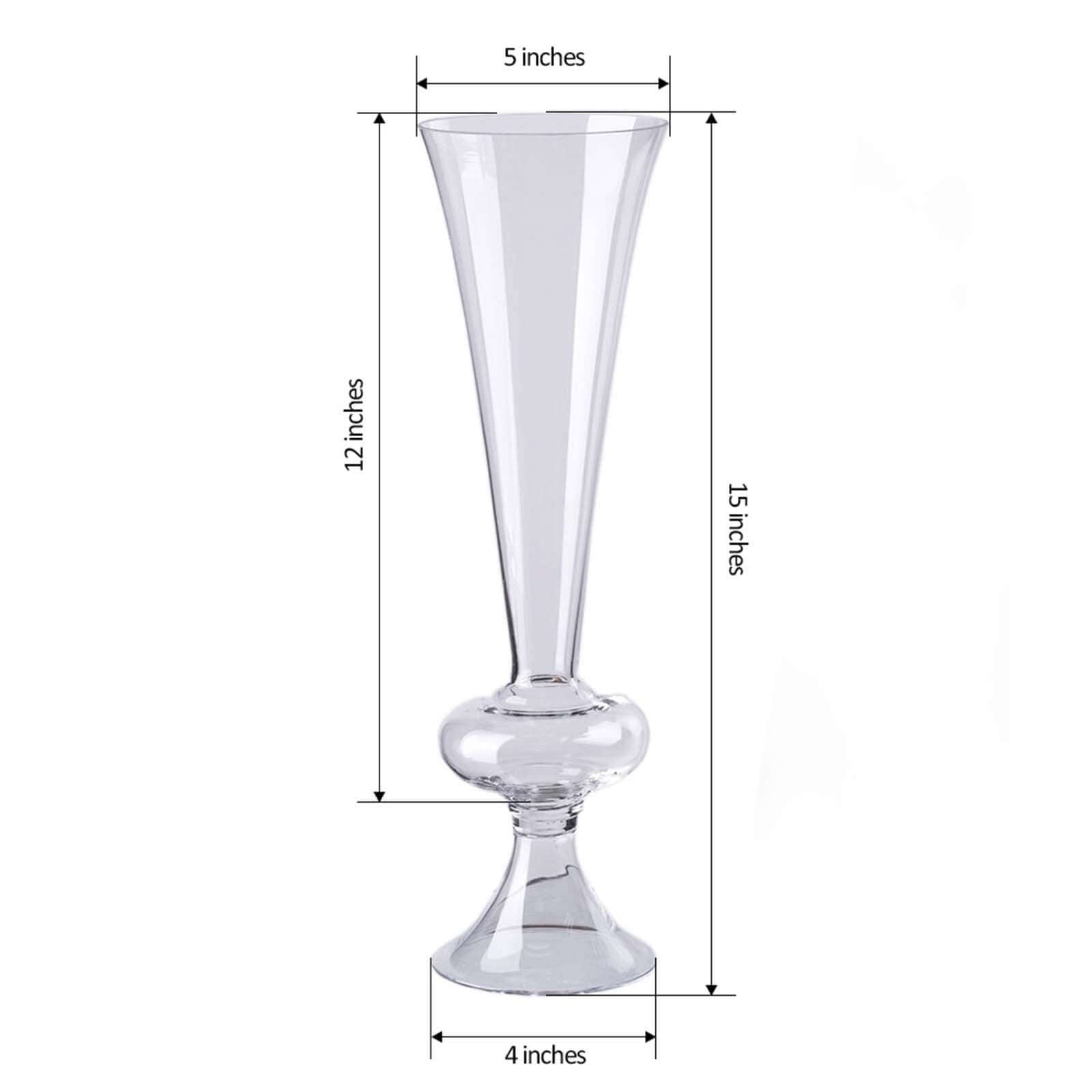 4-Pack Glass Trumpet Vases Crystal Ball Design Clear - Stylish Reversible Floral Centerpieces 15"