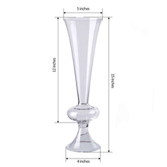 4-Pack Glass Trumpet Vases Crystal Ball Design Clear - Stylish Reversible Floral Centerpieces 15"