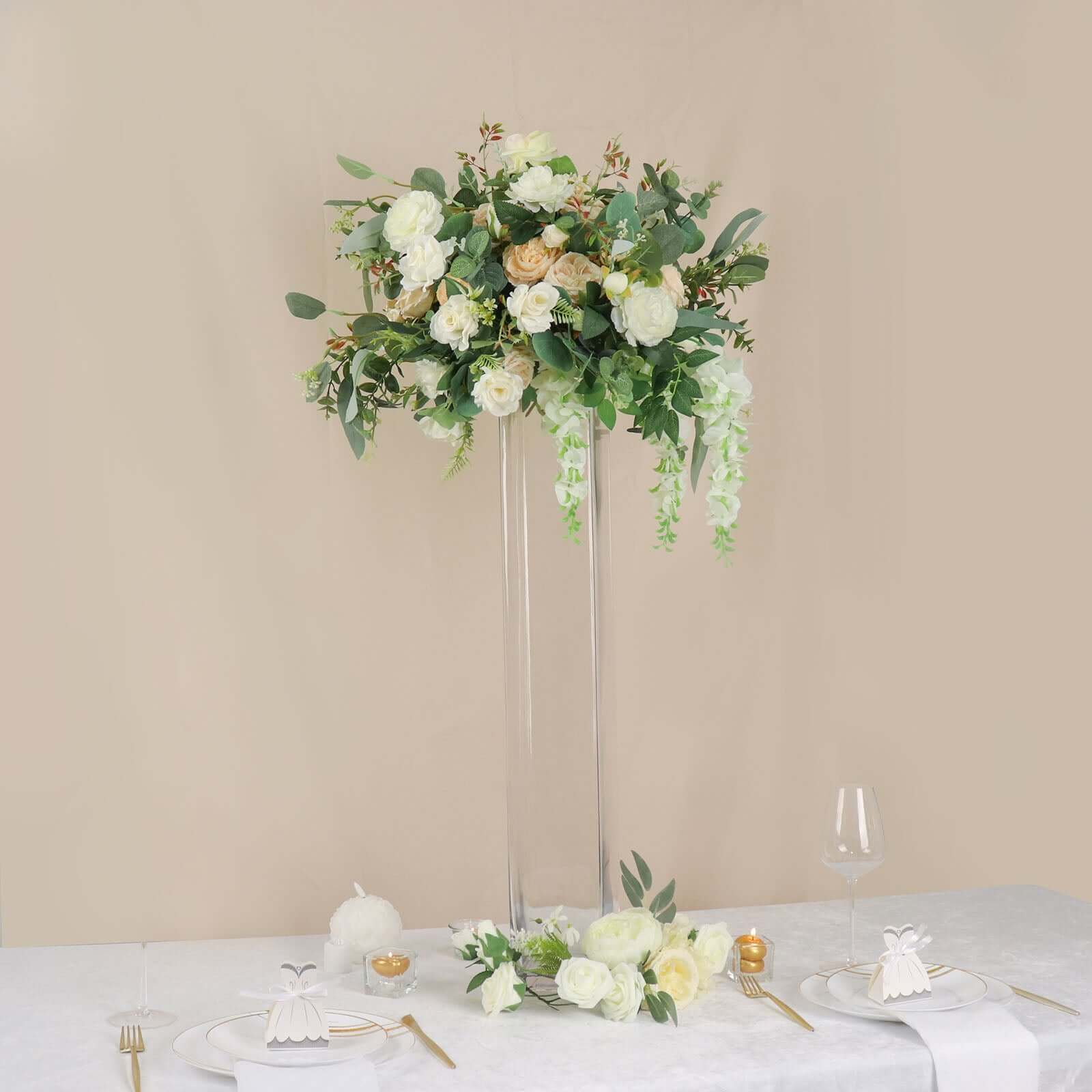 2-Pack Glass Cylinder Vases Square Clear - Durable Heavy Duty Floral Centerpieces for Weddings 32"