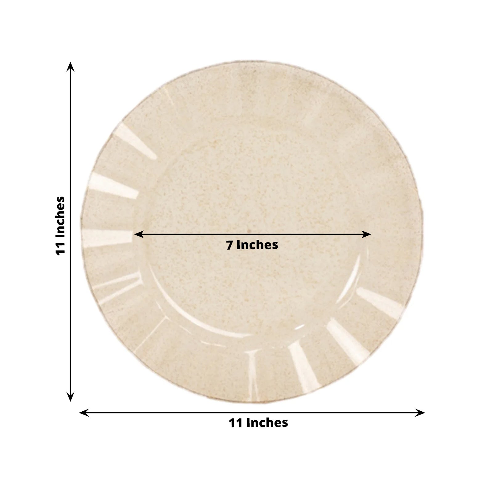 10-Pack Plastic 11" Round Dinner Plates in Gold Glitter with Ruffled Rim - Transparent Sturdy Disposable Dinnerware