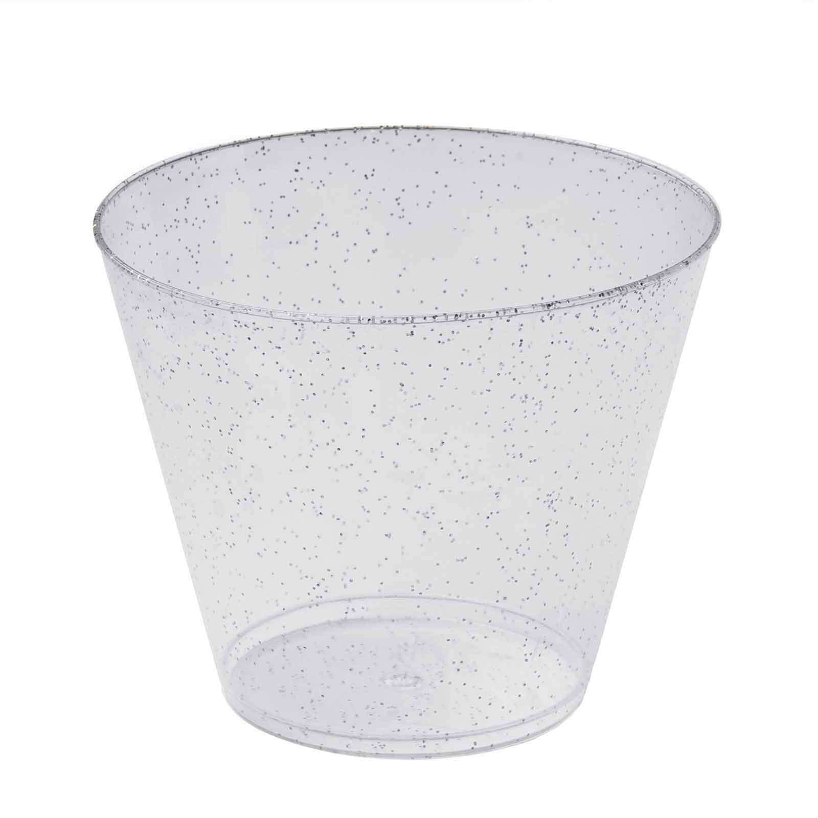 12-Pack Plastic Party Glasses Silver Glittered - Sparkly Disposable Cups for Events 9oz