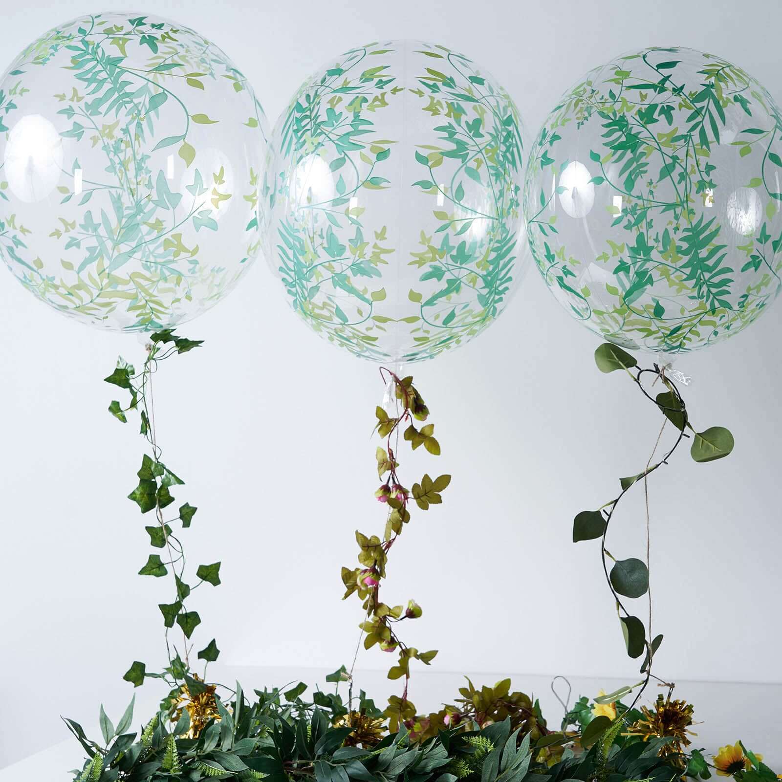 2 Pack 20" Clear Green Leaf Print Bobo Bubble Balloons, Transparent PVC Balloons
