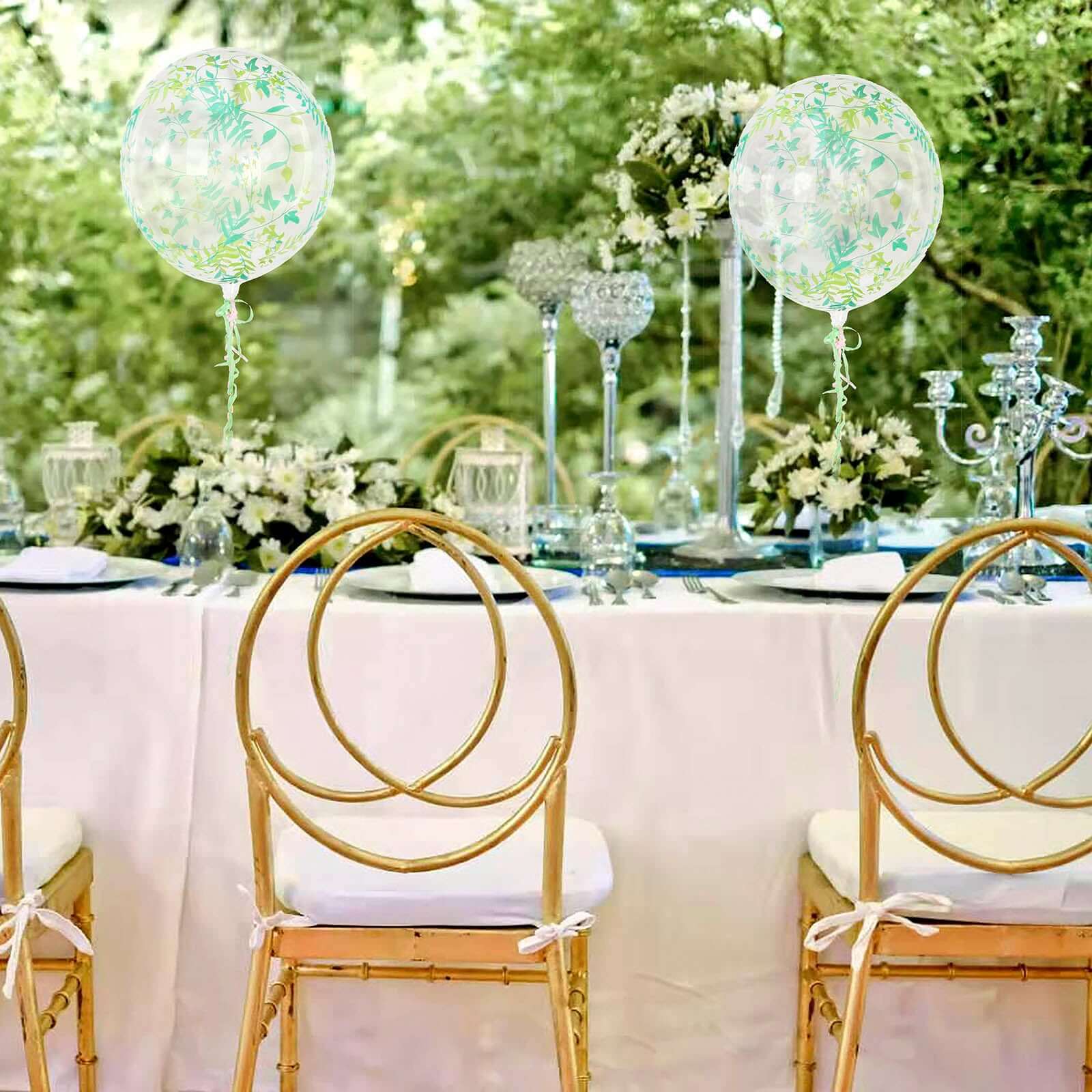 2 Pack 20" Clear Green Leaf Print Bobo Bubble Balloons, Transparent PVC Balloons