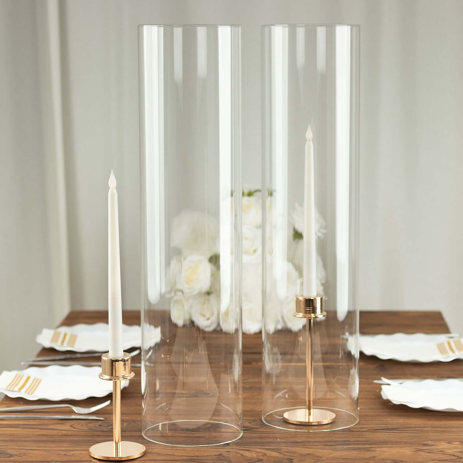 2-Pack Clear Glass Candelabra Shades Open End Hurricane Design - Stylish Table Centerpiece 24"