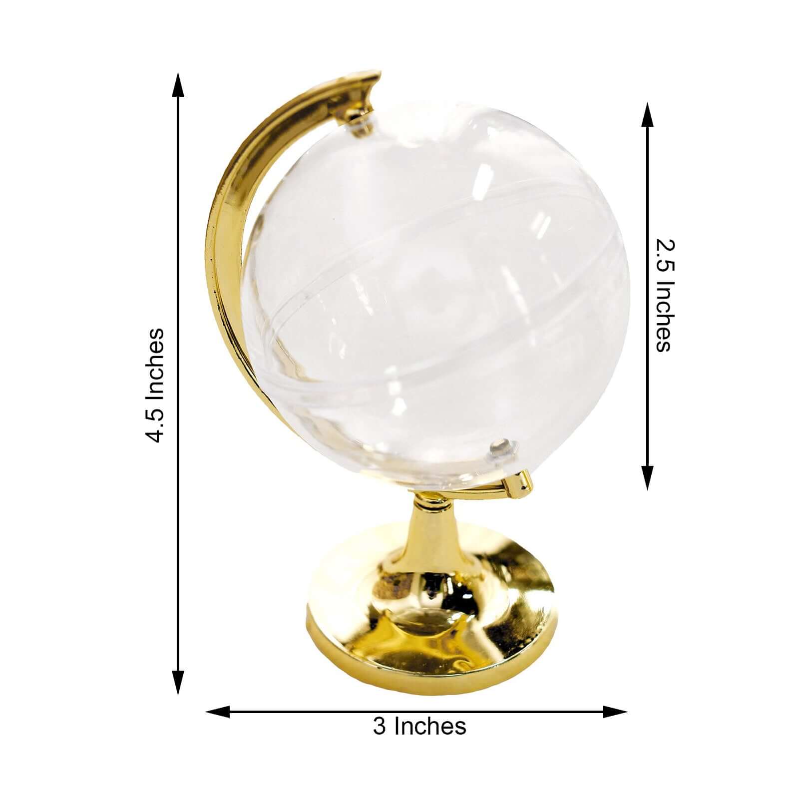 12-Pack Fillable Mini Globe Candy Container Clear Gold - Stylish Candy Treat Favor Containers 4.5"