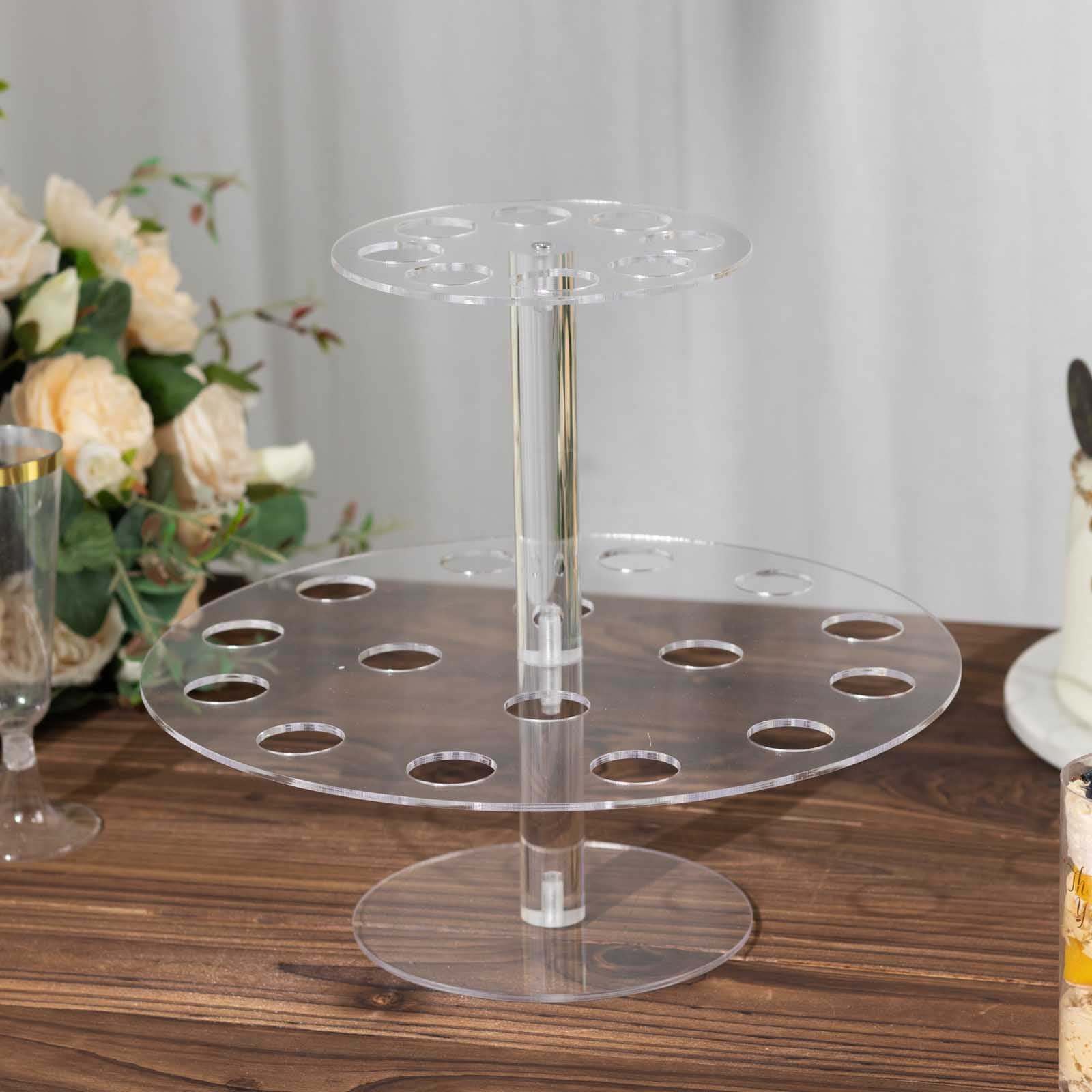 2 Tier Acrylic Round Ice Cream Cone Holder Clear - Sturdy Appetizer Dessert Display Stand with 24-Slots for Easy & Stylish Event Party Table Setup 12"