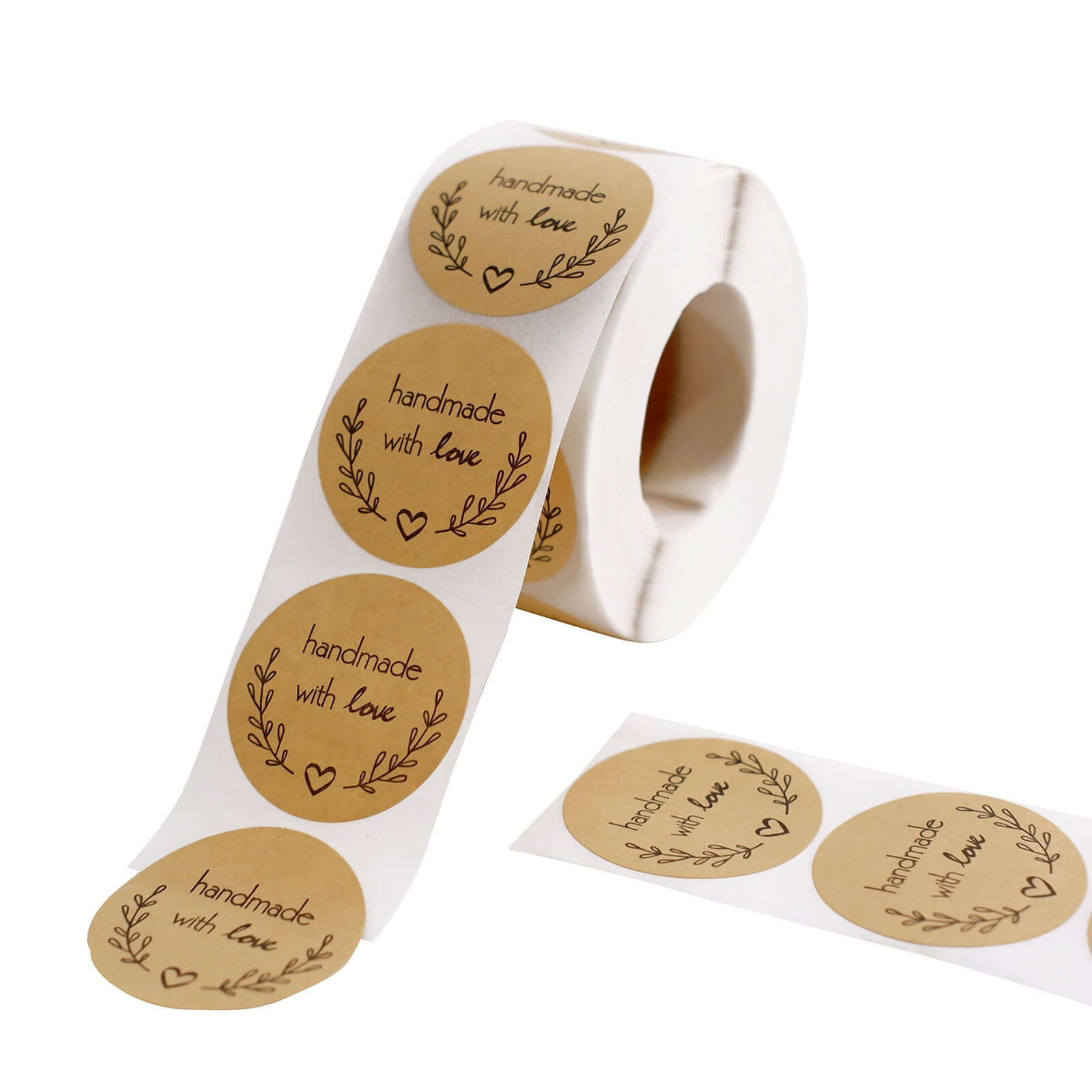 500Pcs 1.5” Handmade with Love Olive Branch Stickers Roll, Cookie and Bakery Box Labels - Round