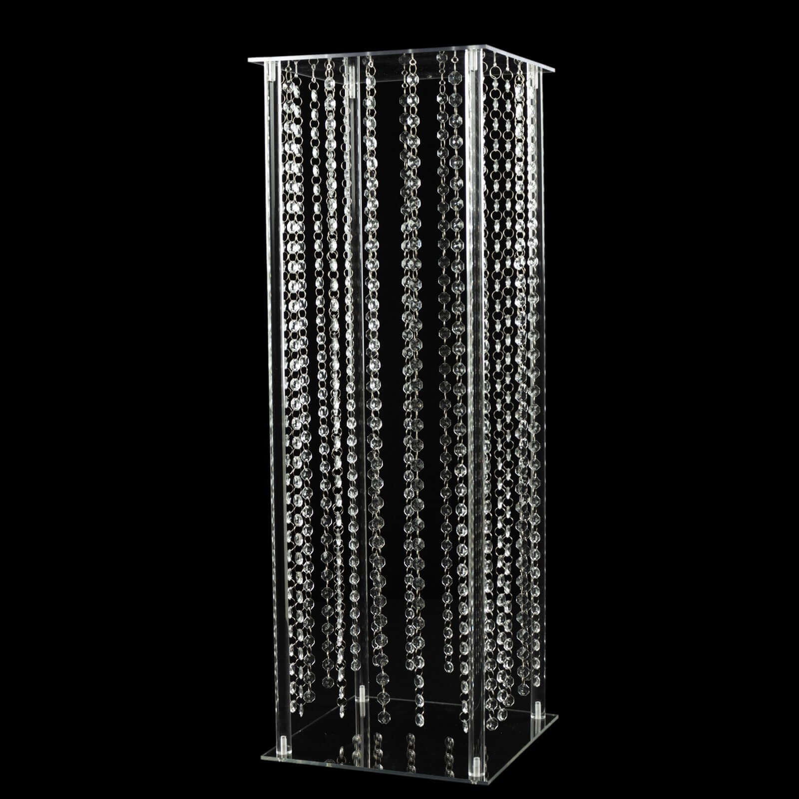 Acrylic Flower Pedestal Vase Pillar Stand with Crystal Beads Clear - Decorative Wedding Floor Centerpiece 32"