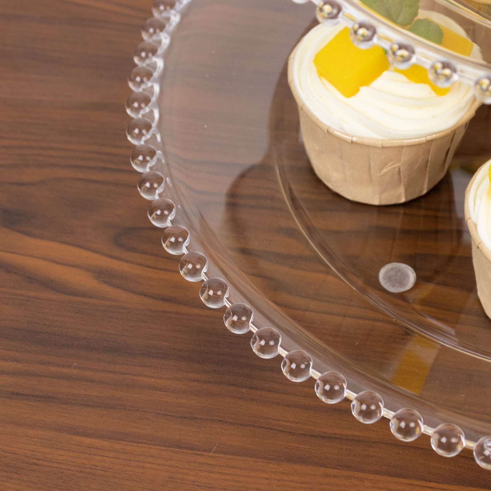 14" Clear 3-Tier Plastic Dessert Display Stand With Beaded Rim, Round Cupcake Tower Tea Party Serving Platter With Top Handle