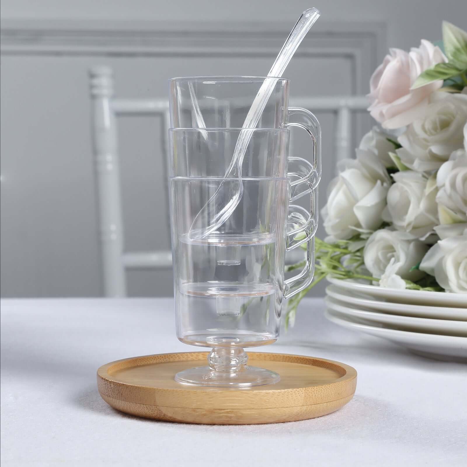 24-Pack Plastic Mini Coffee Cups Clear with Spoons - Ideal for Espresso 2oz