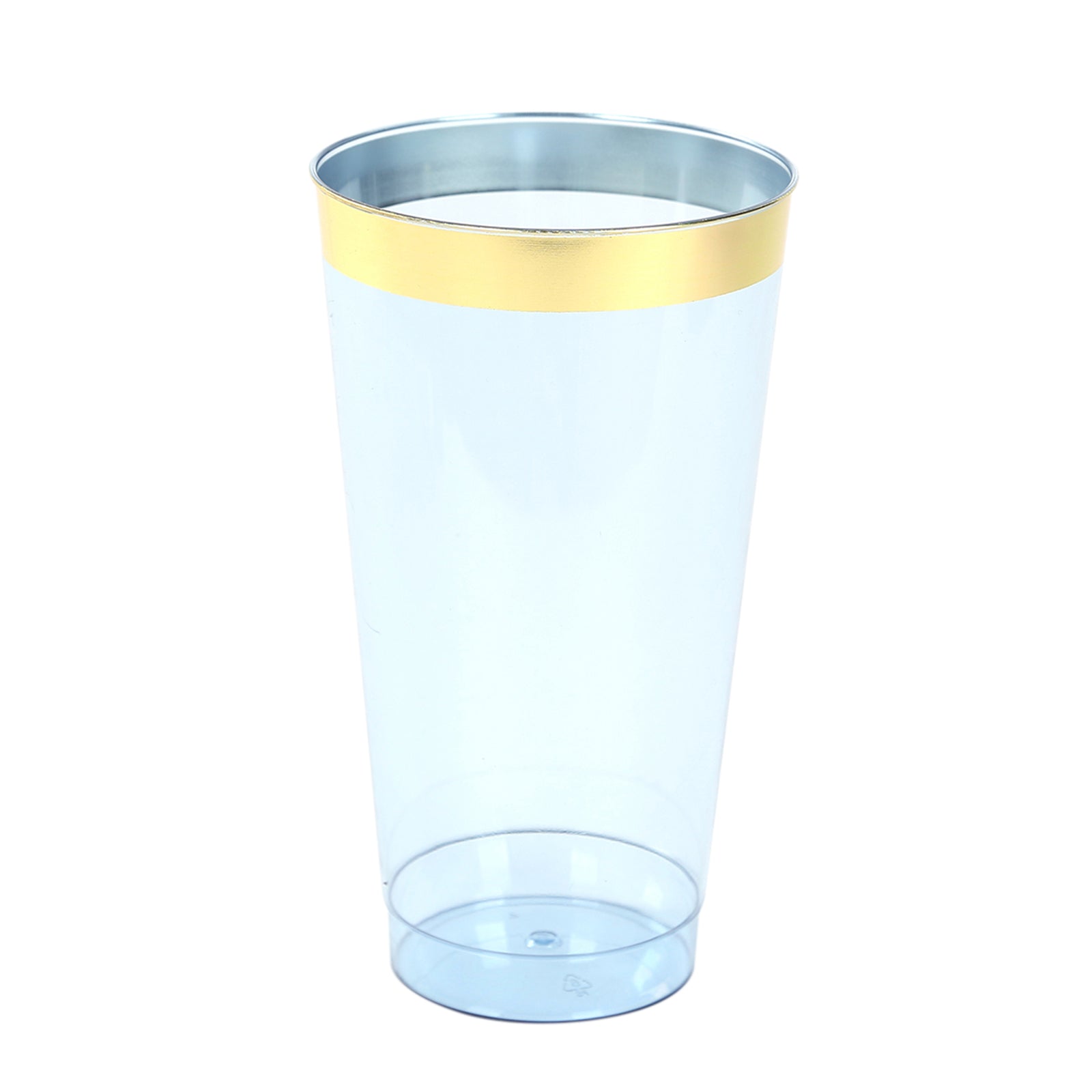12-Pack Plastic Party Cups Transparent Dusty Blue with Gold Rim - Durable Disposable Tumblers for Drinks 17oz 5.5"