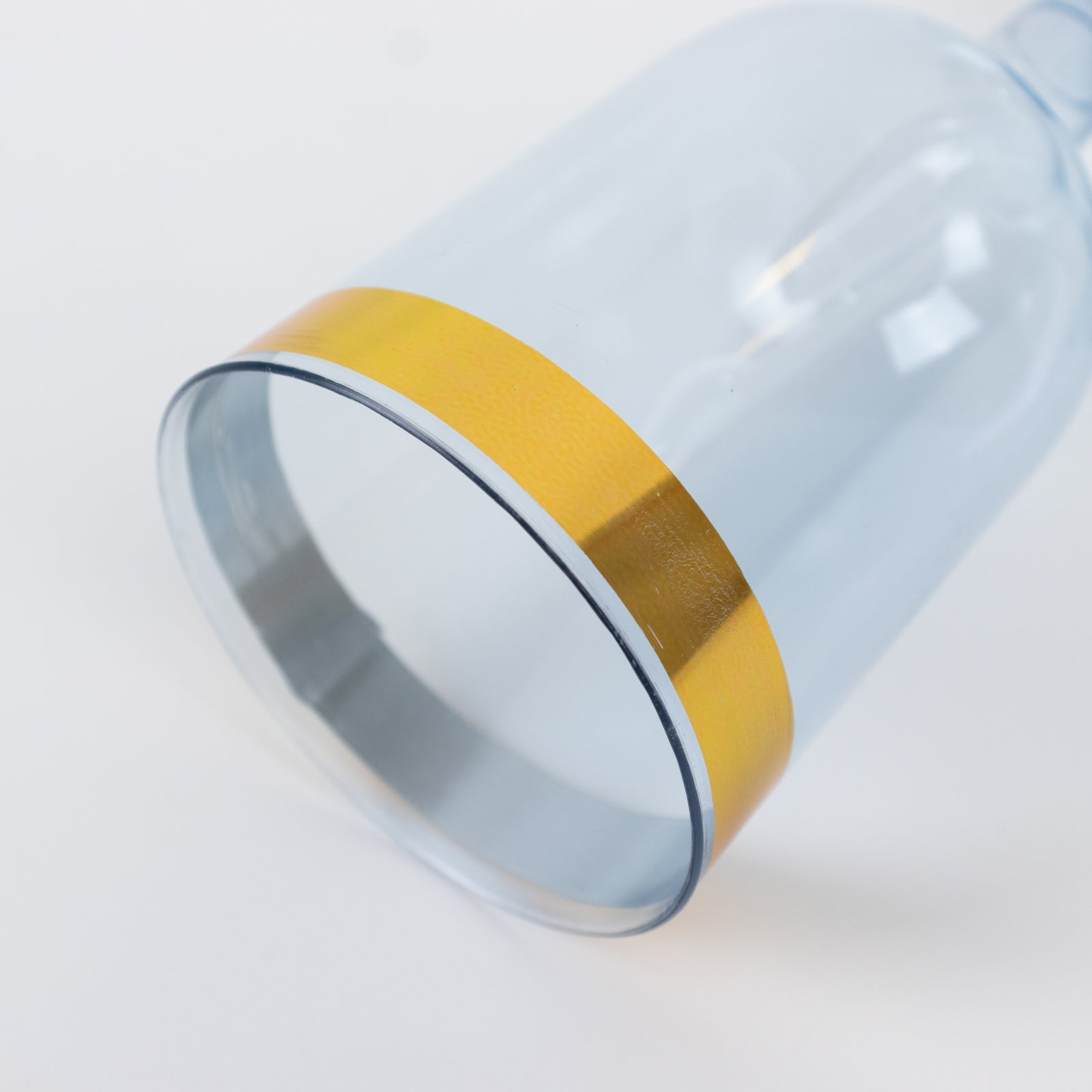 12 Pack Plastic Short Stem Wine Glasses Transparent Dusty Blue/Gold Rim - Stylish Disposable Drinkware 6oz