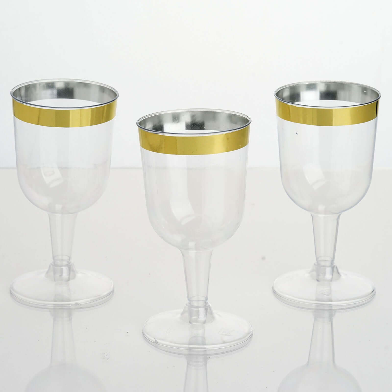 12-Pack Plastic Short Stem Wine Glasses Clear/Gold Rim - Stylish Disposable Drinkware 6oz