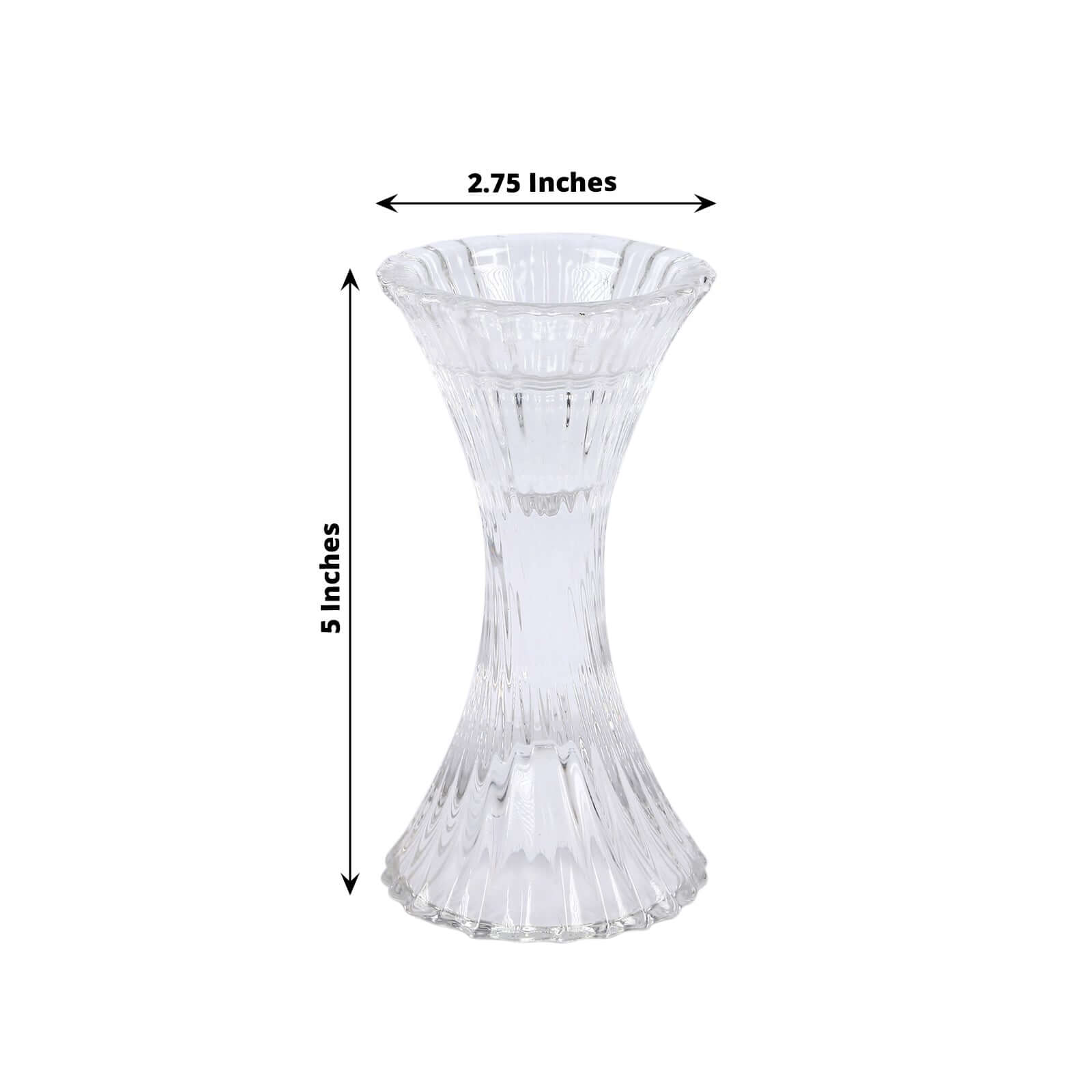 2-Pack Crystal Pillar Candlestick Stands Hour Glass Design with Diagonal Stripes Clear - Reversible Taper Holders 5"