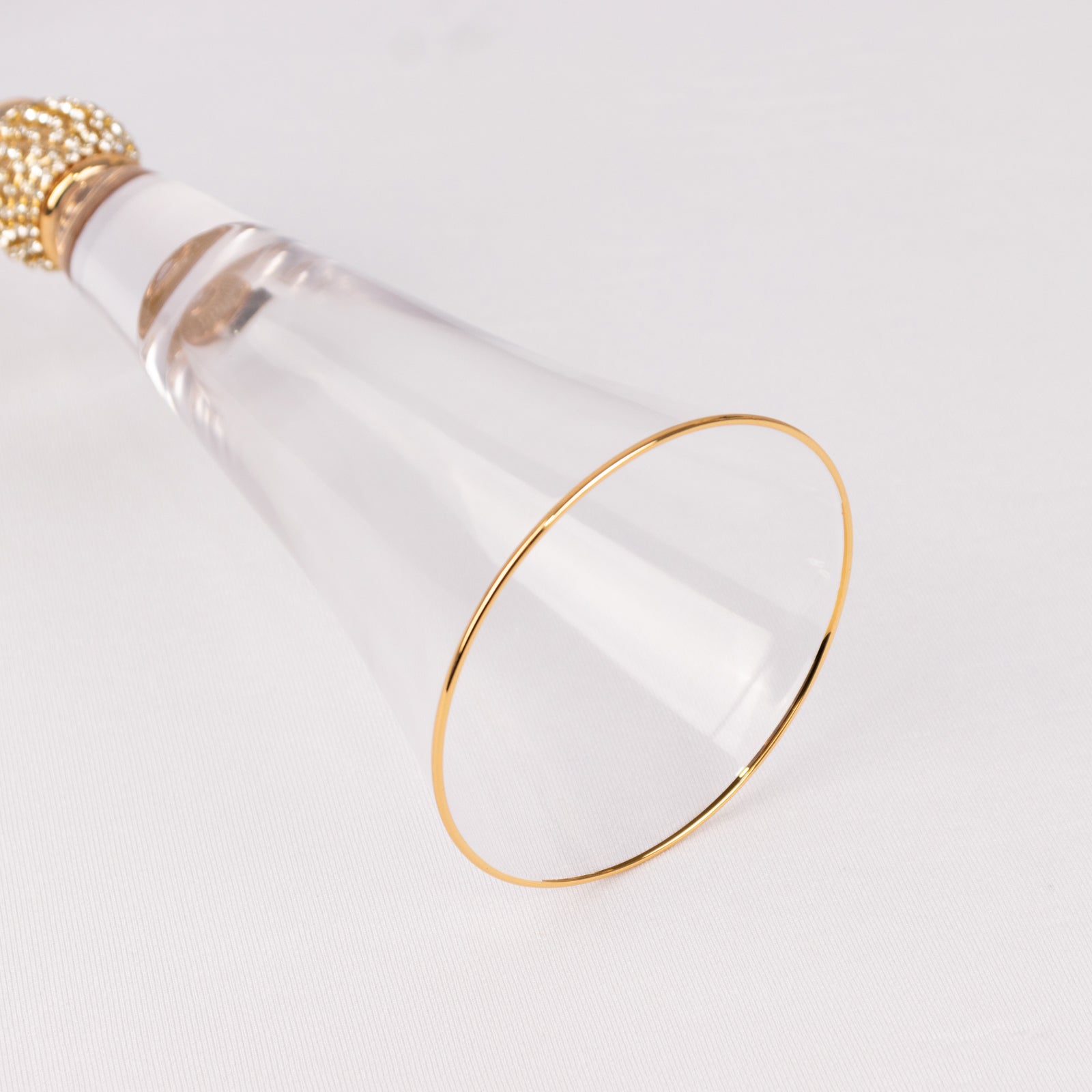 6-Pack Champagne Flute Glasses Clear Gold Rim Design with Studded Rhinestones - Long Stem Crystal Glassware for Wine & Events 6oz 11"