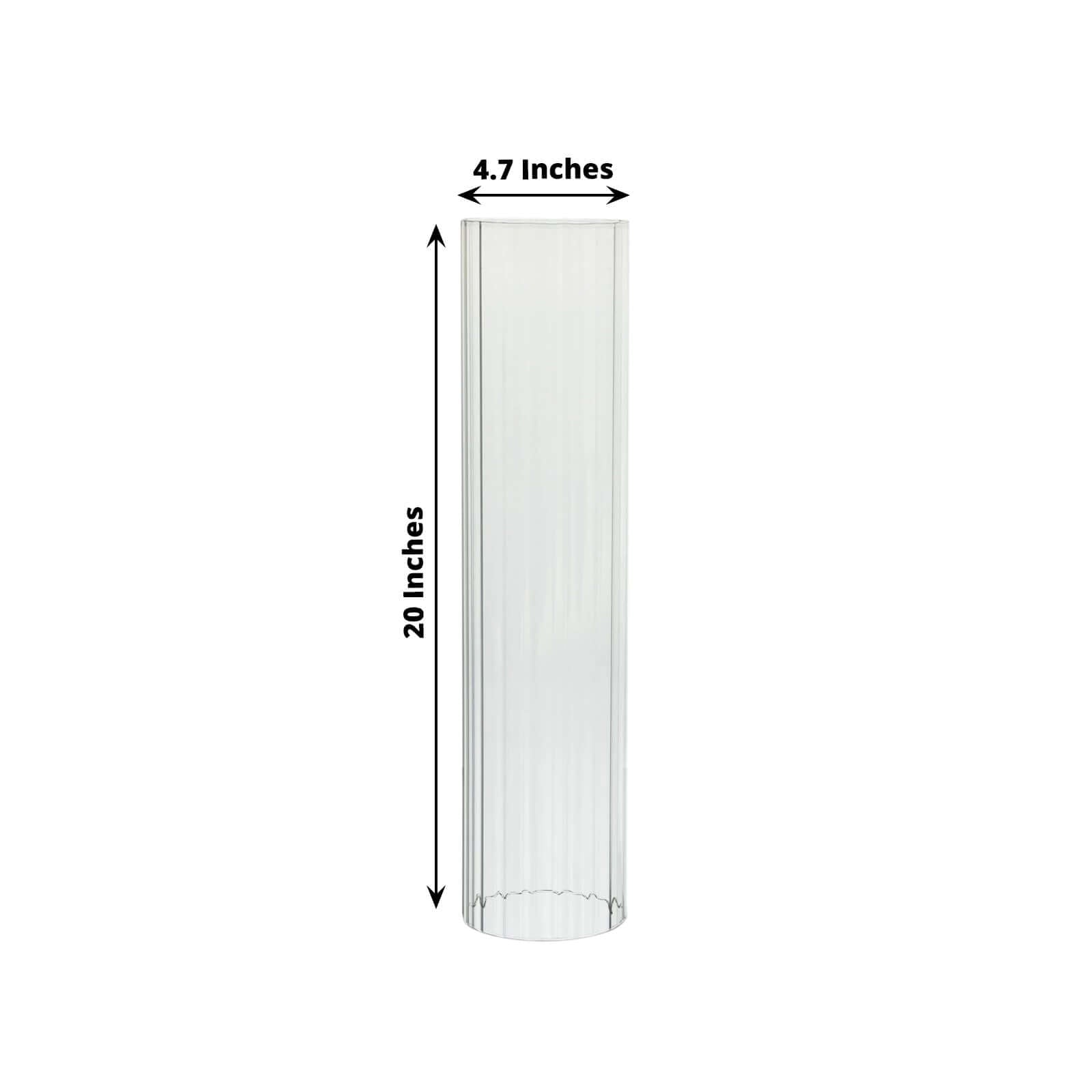 2-Pack Clear Ribbed Glass Hurricane Shades Open End Design - Stylish Candelabra Pillar Candle Holder Table Centerpiece 20"