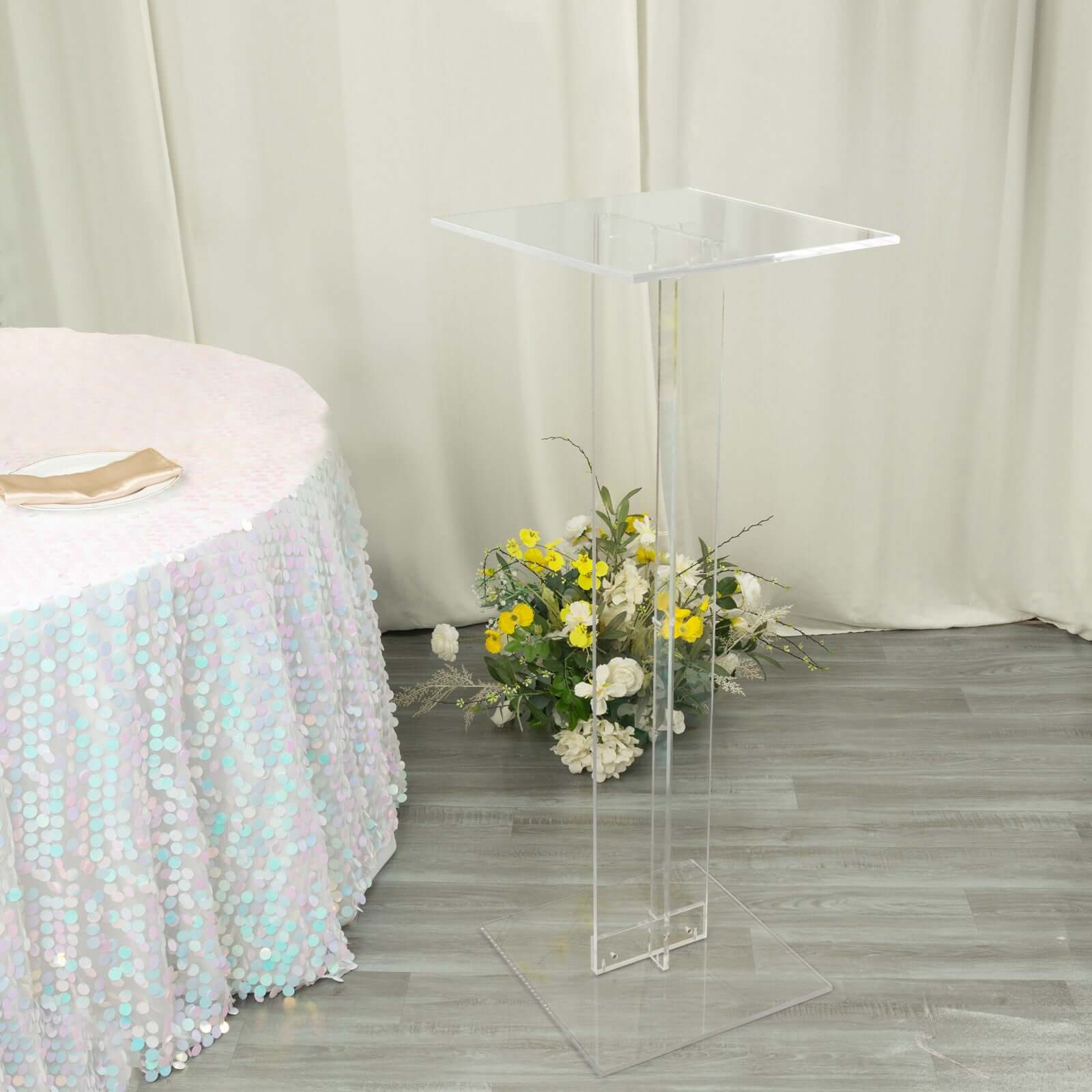 Acrylic Wedding Aisle Display Stand Flower Pedestal with Square Bases Clear - Durable 10mm Thick Centerpiece for Events 46"
