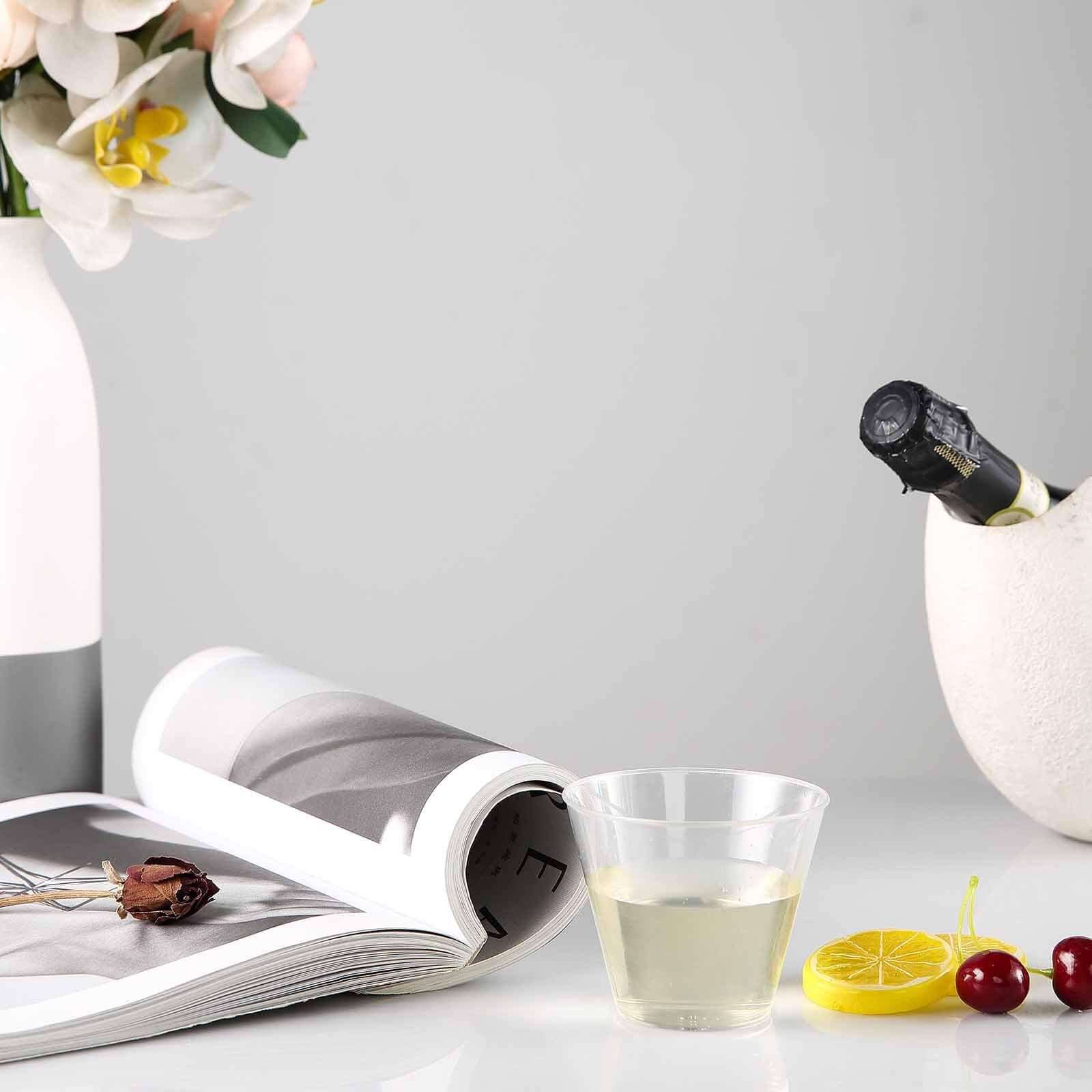 25-Pack Plastic Party Cups Clear Crystal - Stylish Short Disposable Glasses 9oz