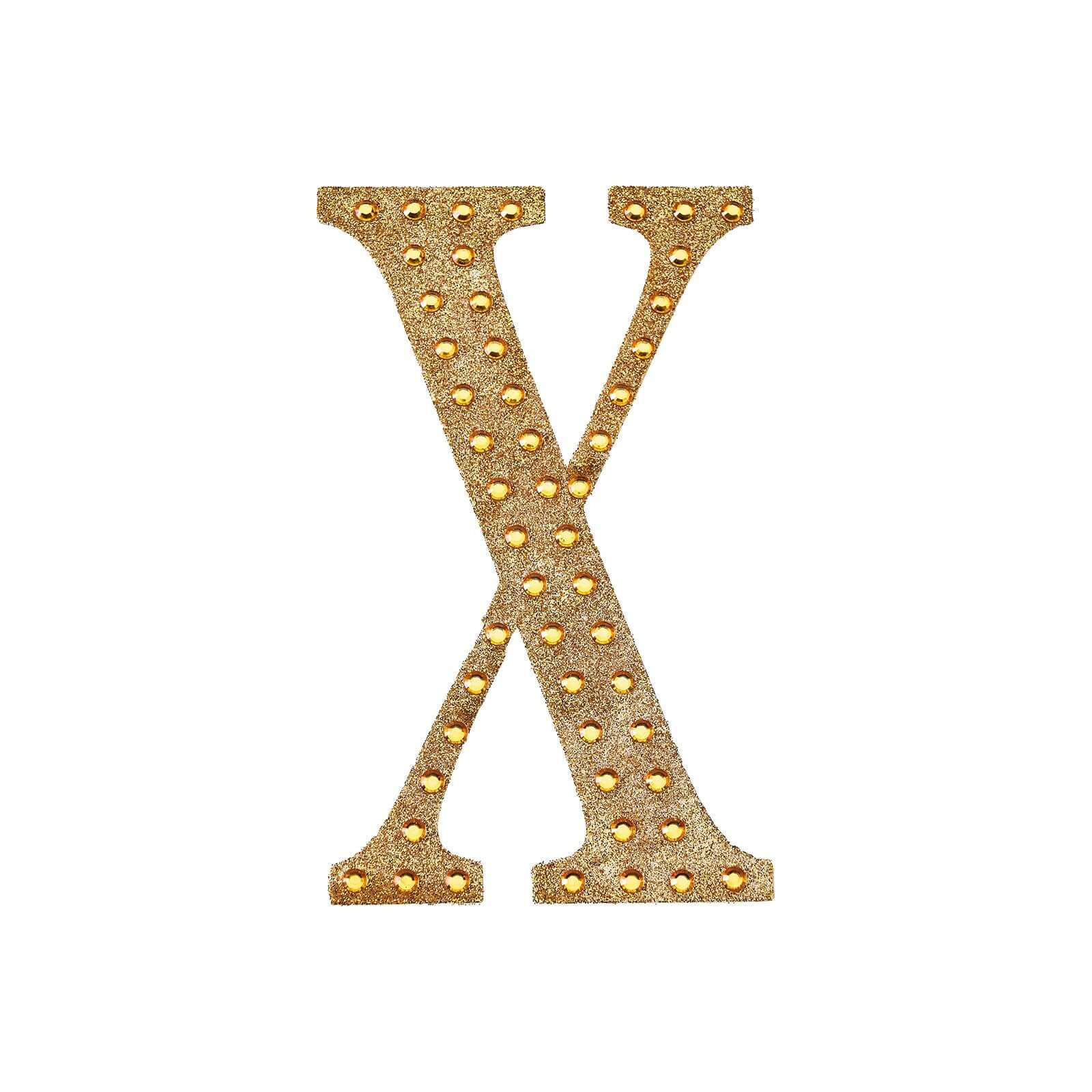Decorative Rhinestone Alphabet "X" Letter Stickers, Glitter Adhesive Craft Letters Gold DIY Sparkle Embellishments 4"