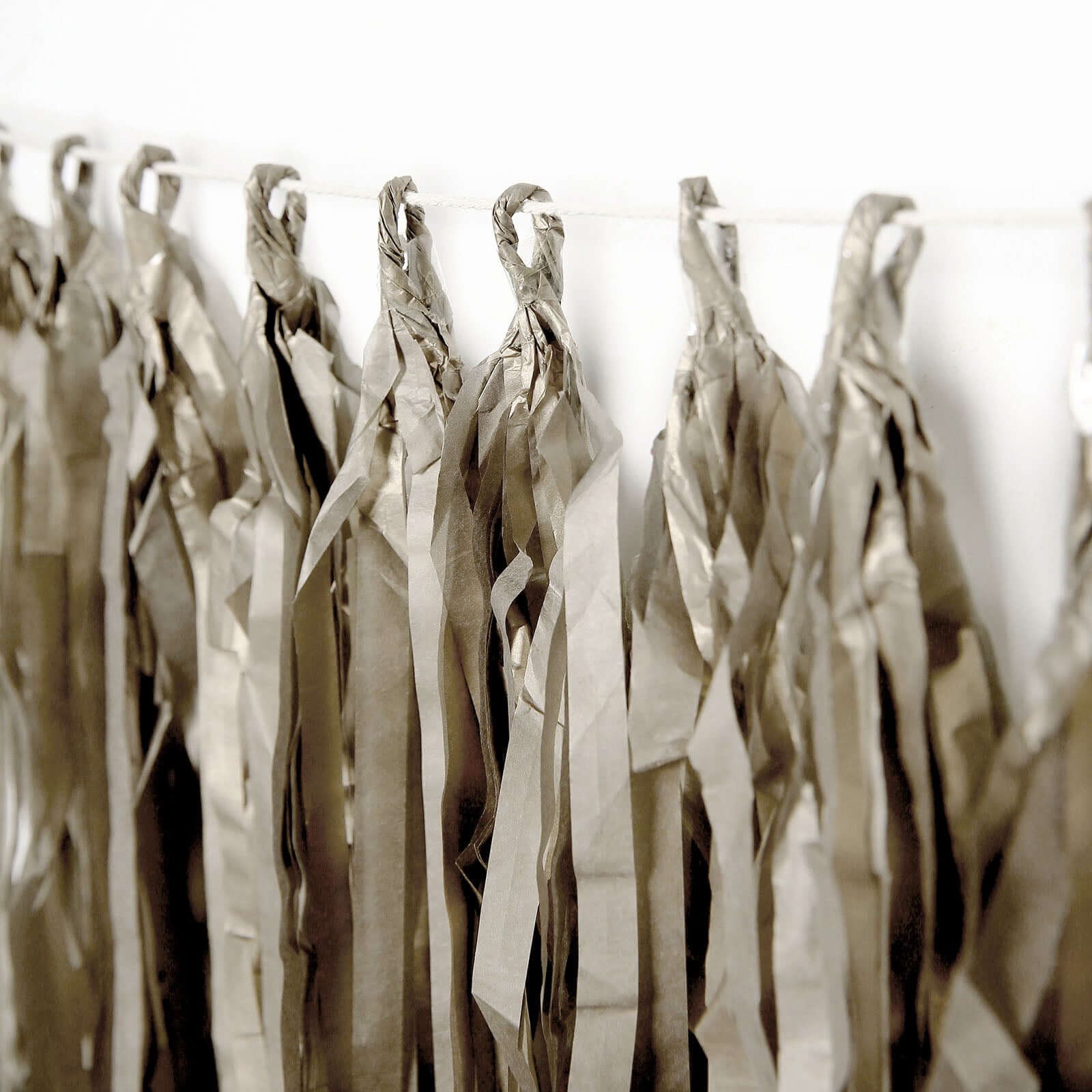 12 Pack Pre-Tied Antique Gold Paper Fringe Tassels With Garland String, Hanging Streamer Banner