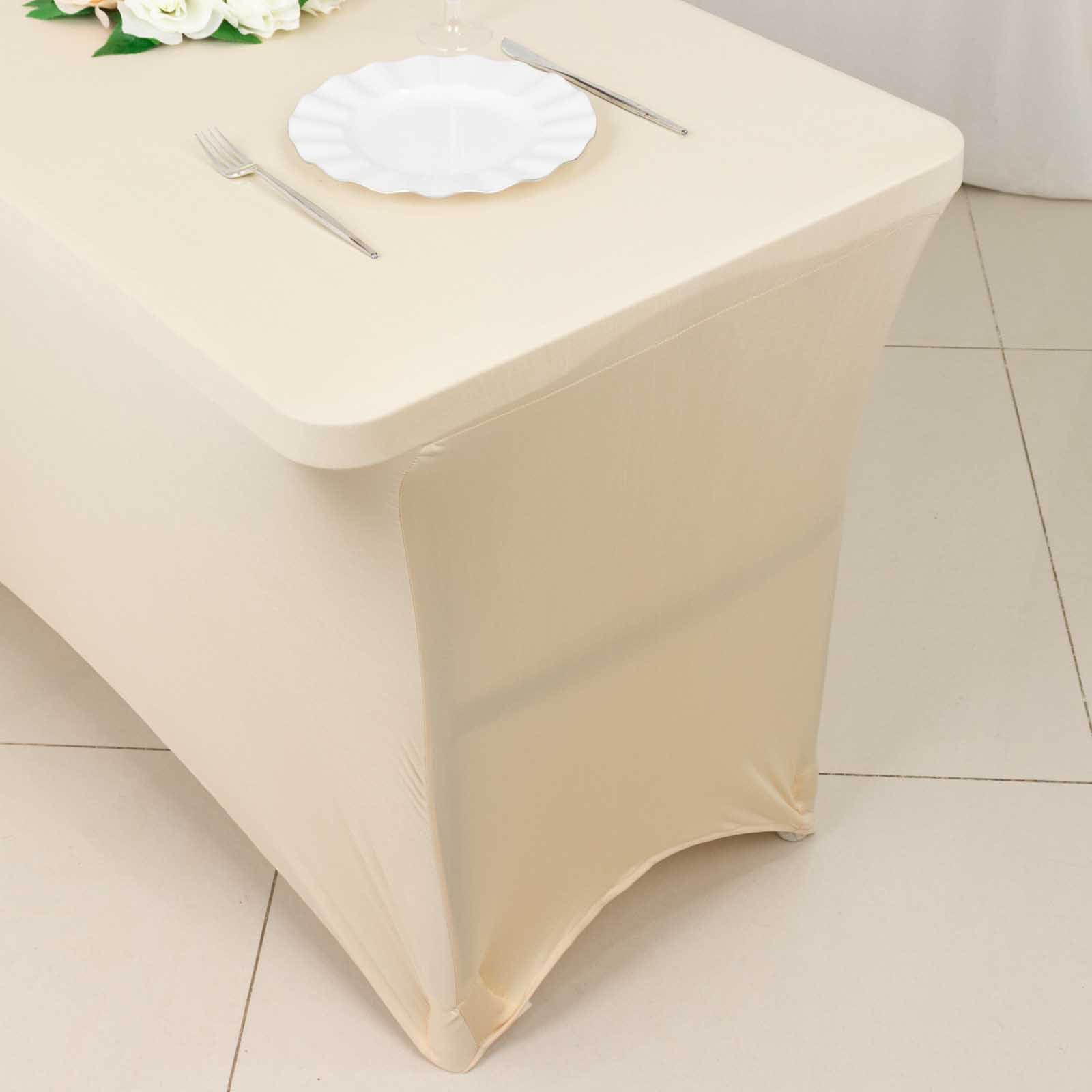 Stretch Spandex 48"x30" Rectangle Tablecloth Beige - Durable Form-Fitting Table Cover