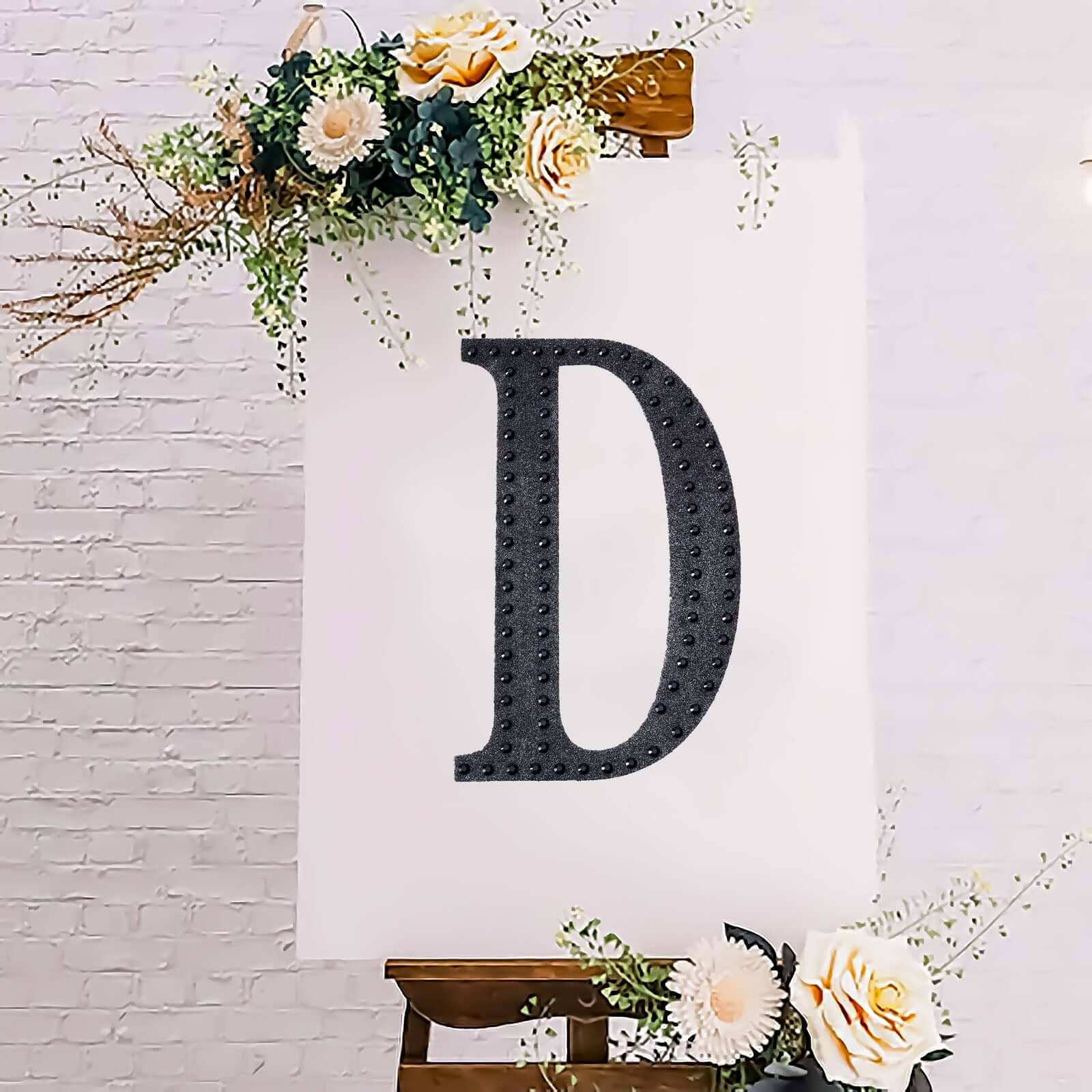 Decorative Rhinestone Alphabet "D" Letter Stickers, Glitter Adhesive Craft Letters Black DIY Sparkle Embellishments 8"