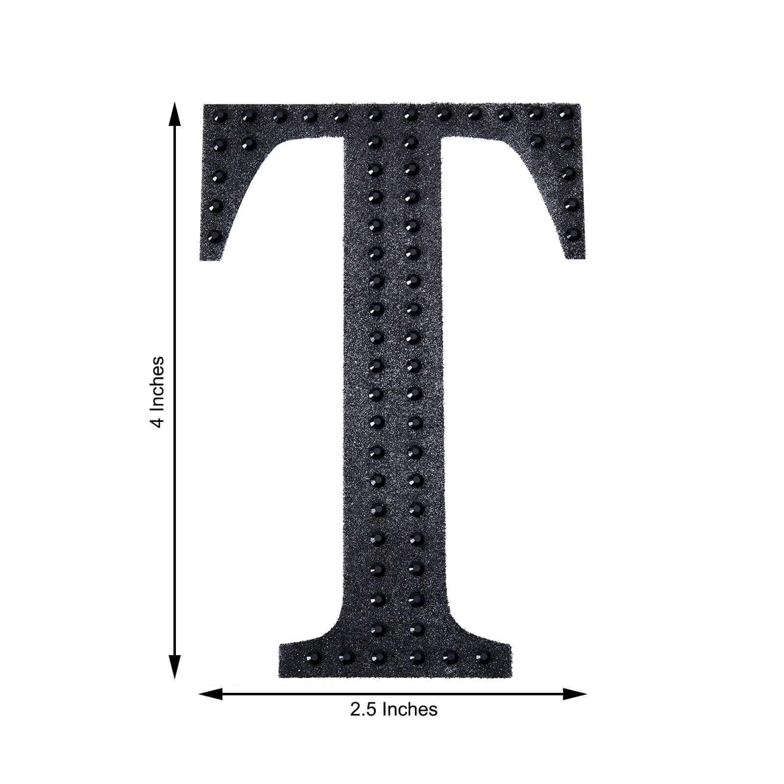 Decorative Rhinestone Alphabet "T" Letter Stickers, Glitter Adhesive Craft Letters Black DIY Sparkle Embellishments 4"