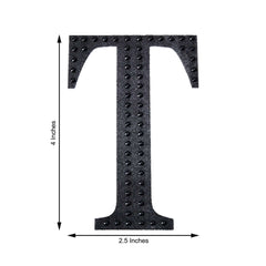 Decorative Rhinestone Alphabet "T" Letter Stickers, Glitter Adhesive Craft Letters Black DIY Sparkle Embellishments 4"