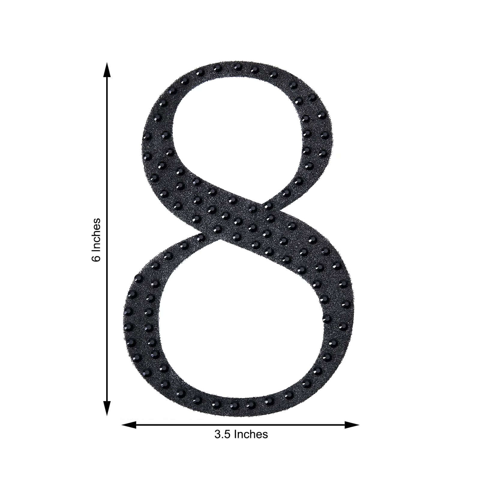 Decorative Rhinestone Number "8" Stickers, Glitter Adhesive Craft Numbers Black DIY Sparkle Embellishments 6"
