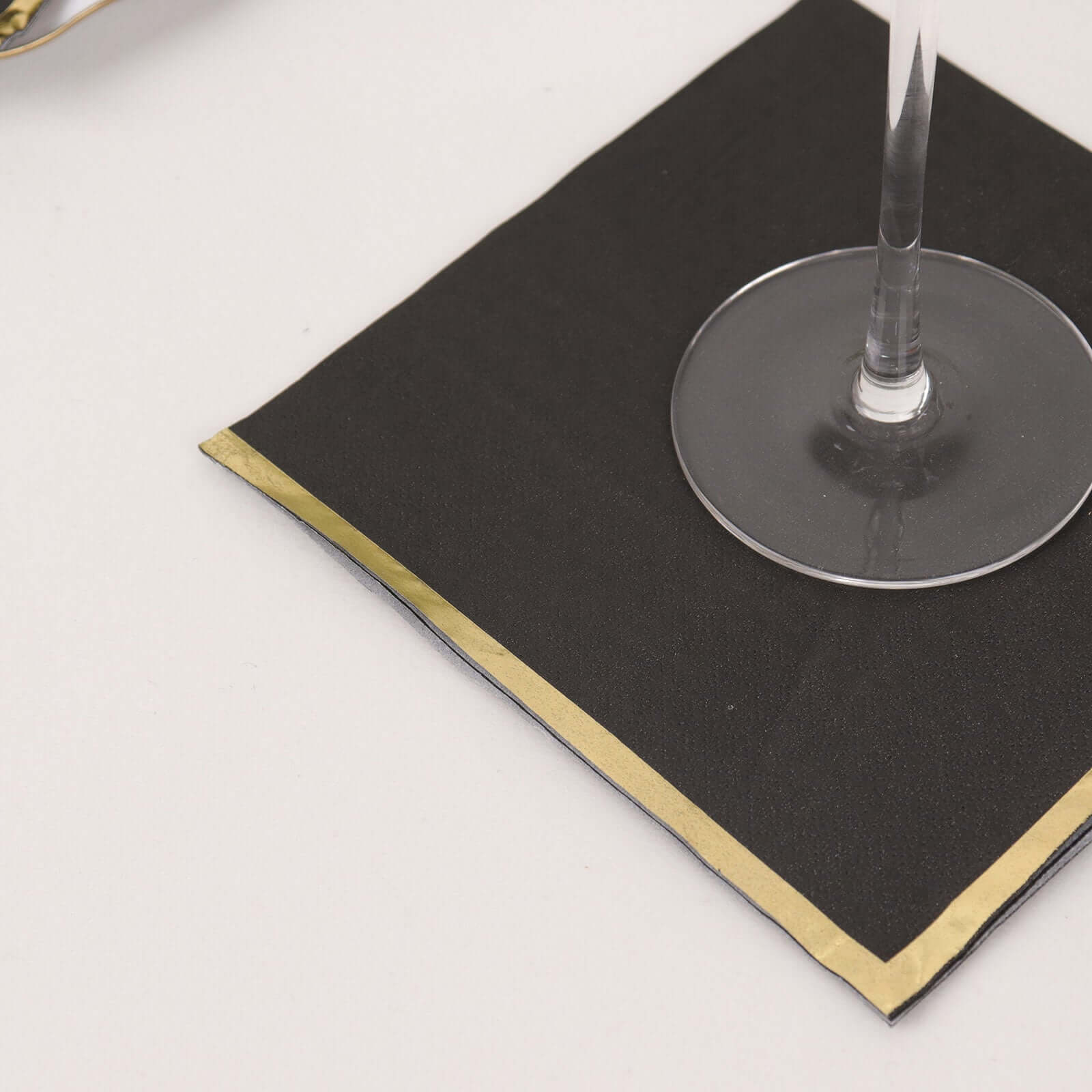 50-Pack Paper Beverage Napkins with Gold Foil Edge Black - Disposable 2 Ply Cocktail Napkins for Events 6.5"x6.5"