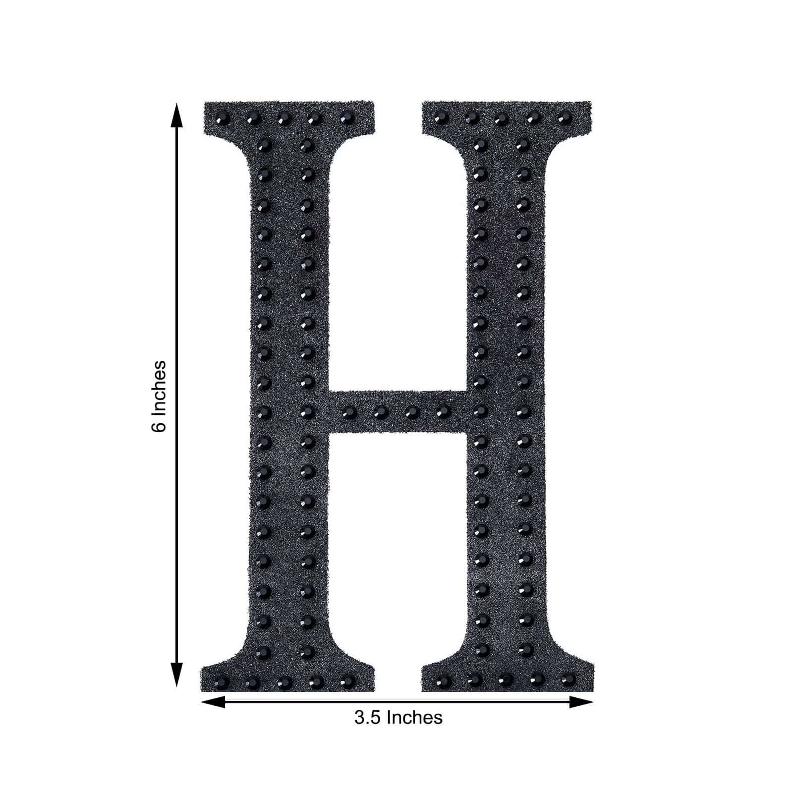 Decorative Rhinestone Alphabet "H" Letter Stickers, Glitter Adhesive Craft Letters Black DIY Sparkle Embellishments 6"