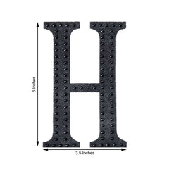 Decorative Rhinestone Alphabet "H" Letter Stickers, Glitter Adhesive Craft Letters Black DIY Sparkle Embellishments 6"