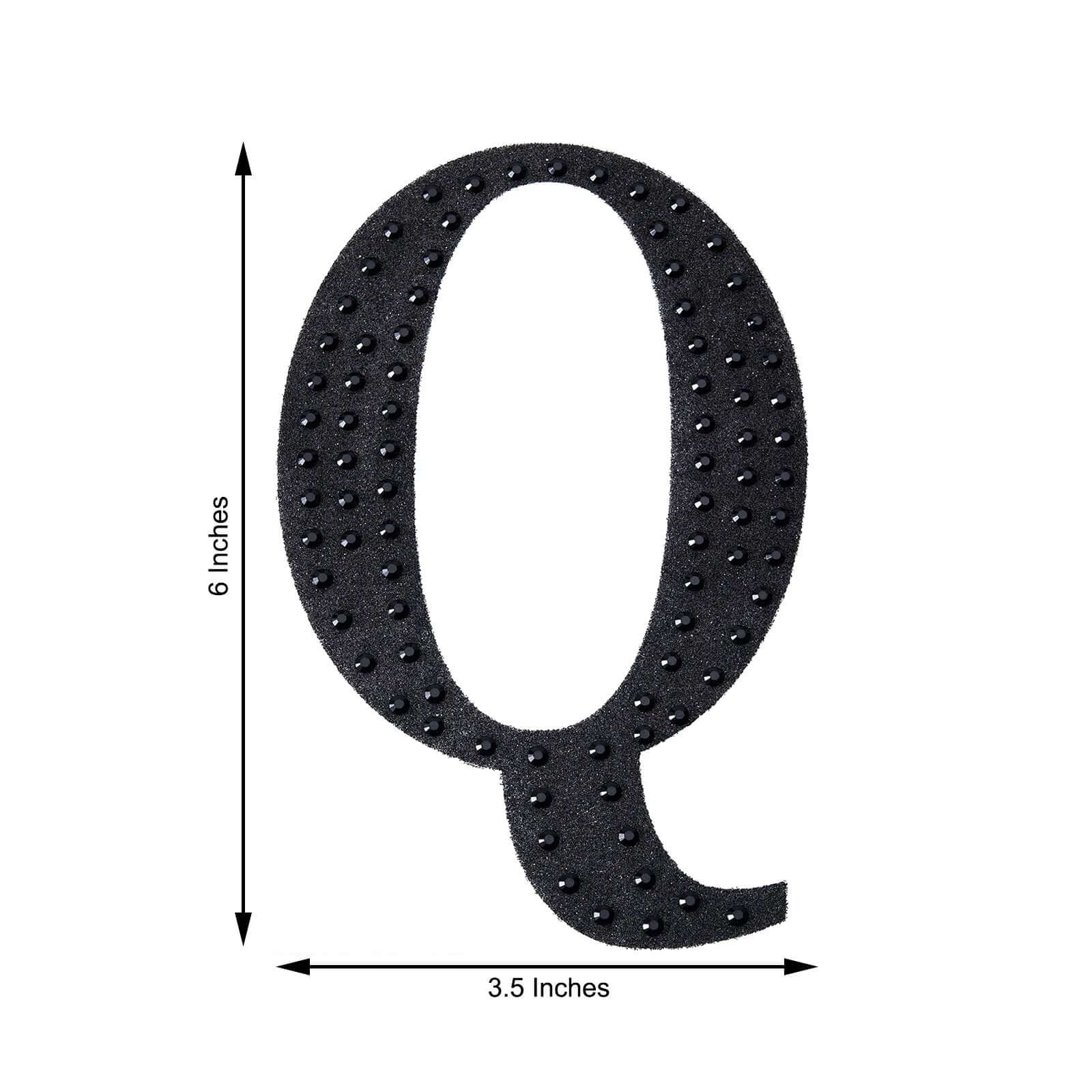 Decorative Rhinestone Alphabet "Q" Letter Stickers, Glitter Adhesive Craft Letters Black DIY Sparkle Embellishments 6"