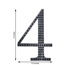 Decorative Rhinestone Number "4" Stickers, Glitter Adhesive Craft Numbers Black DIY Sparkle Embellishments 6"