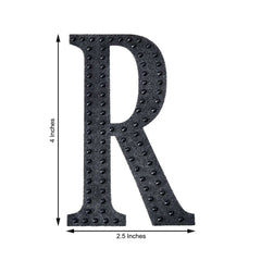 Decorative Rhinestone Alphabet "R" Letter Stickers, Glitter Adhesive Craft Letters Black DIY Sparkle Embellishments 4"