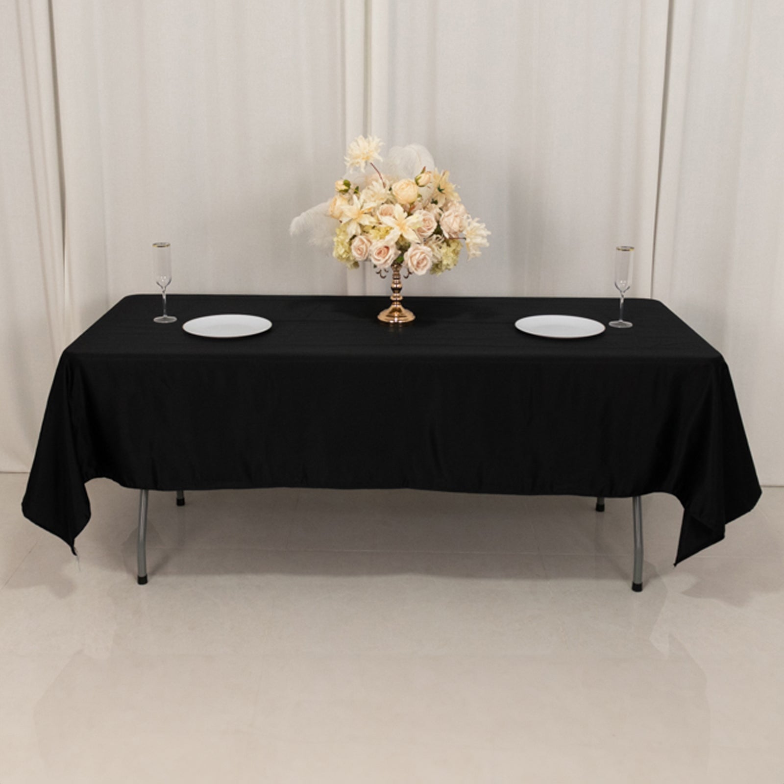 Lamour Satin 60"x102" Rectangle Tablecloth Black - Durable & Silky Soft Feel Table Cover for Weddings & Banquets