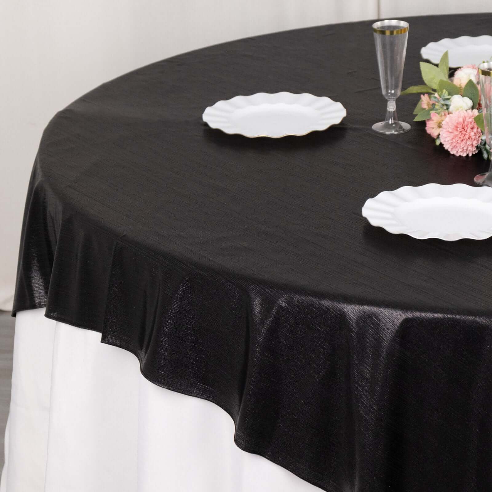 Polyester 72"x72" Table Overlay Square Tablecloth Black - Sequin Dots Wrinkle-Free Table Cover