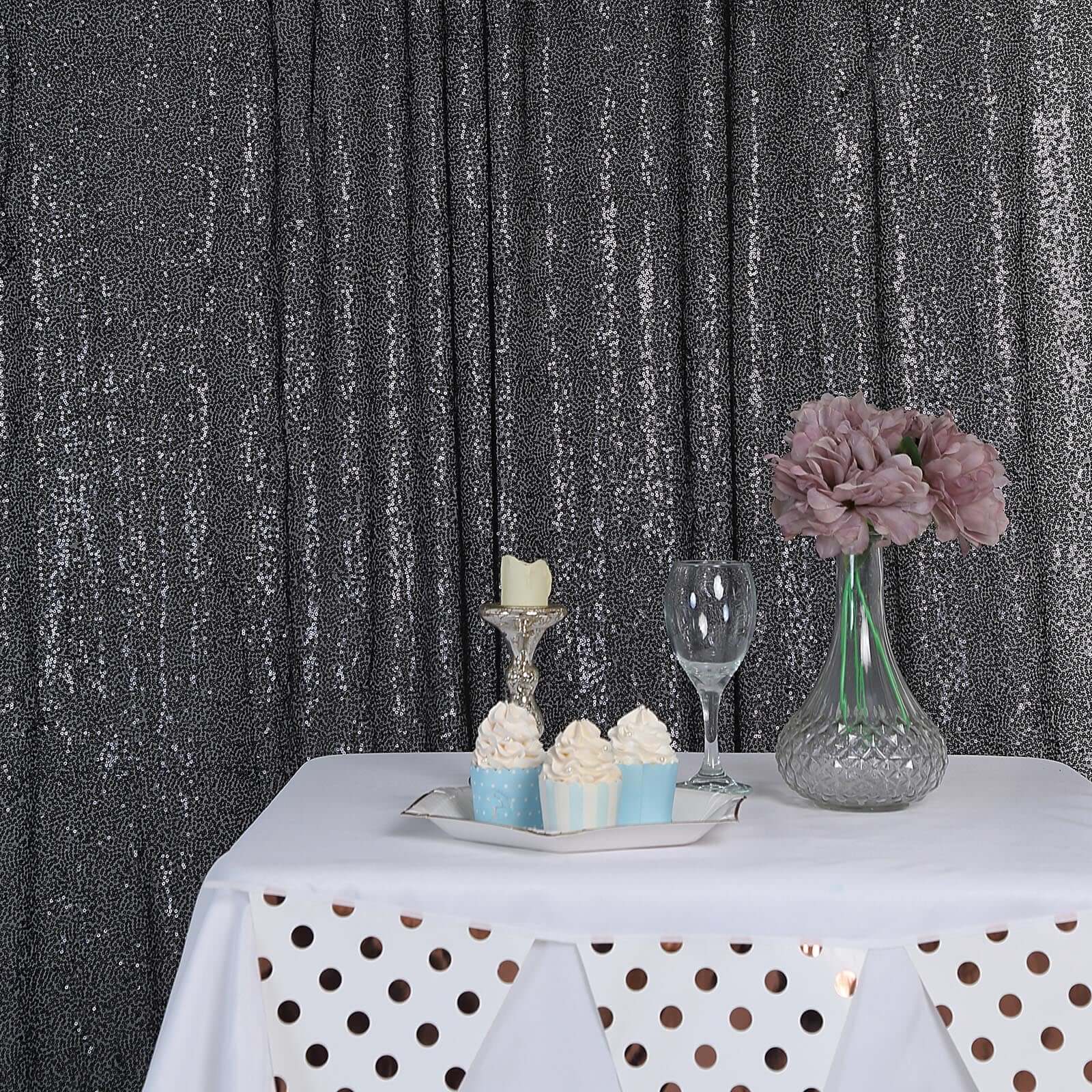 8ftx8ft Black Sequin Event Curtain Drapes, Backdrop Event Panel