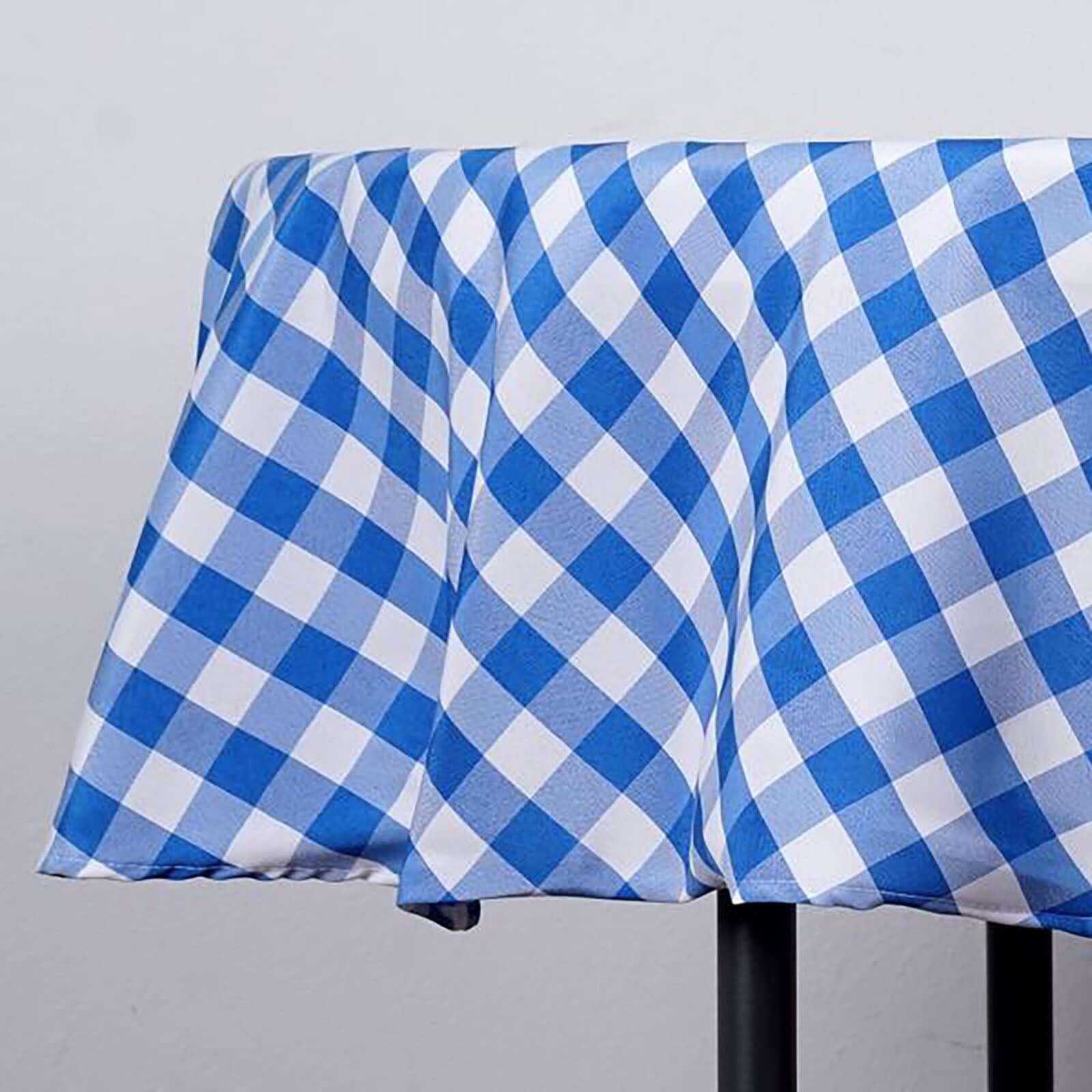 Polyester 90" Round Tablecloth White/Blue - Checkered Buffalo Plaid Table Cover