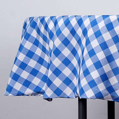 Polyester 90" Round Tablecloth White/Blue - Checkered Buffalo Plaid Table Cover