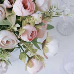 4 Pack 12" Artificial Blush Ranunculus Silk Flower Bridal Bouquets, Faux Buttercup Floral Arrangement